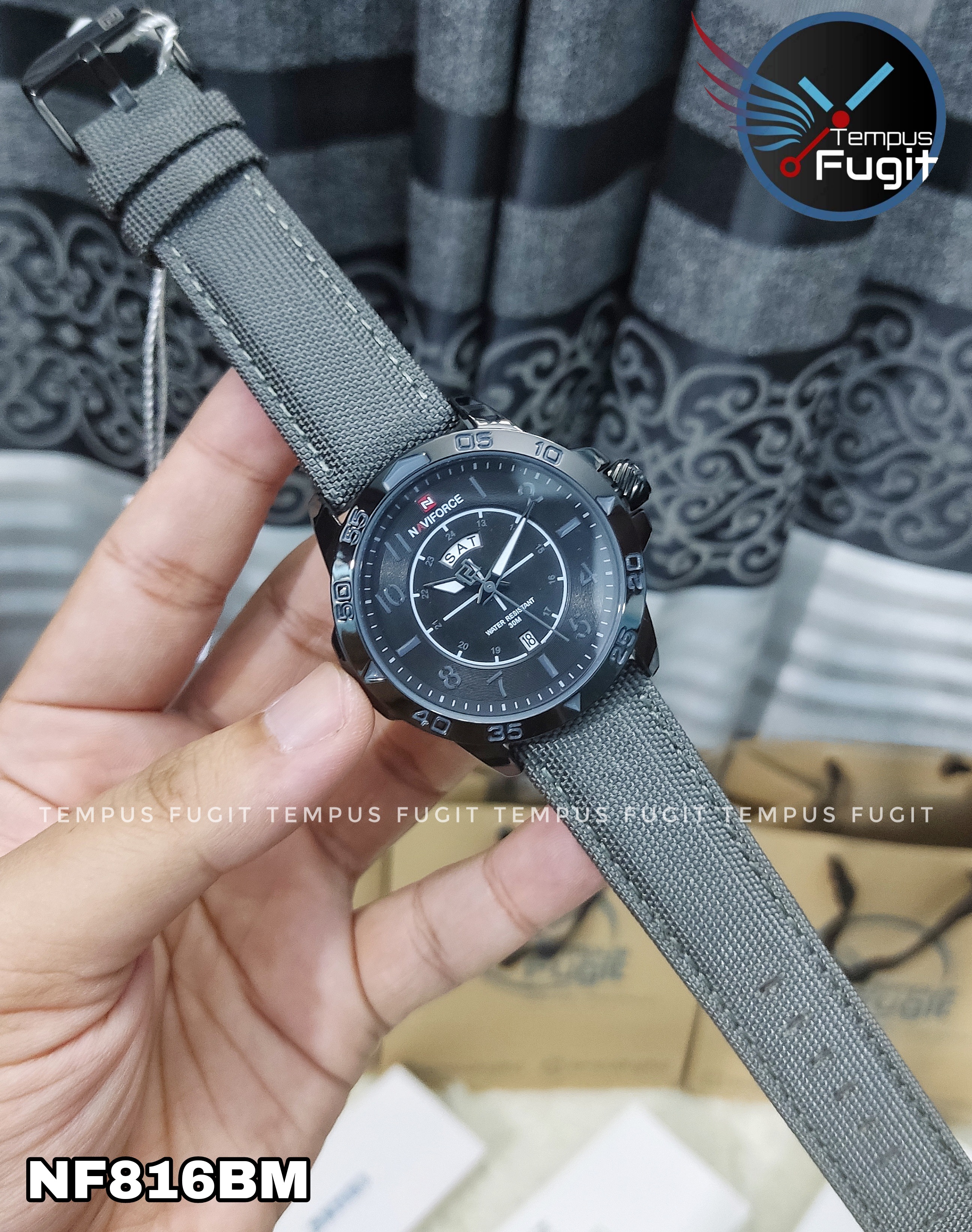 Naviforce 9204 Gents Belt Watch - Black Dial with Grey Markings- Black Bezel- Grey Nylon Belt- TF Code NF815BM_img_12