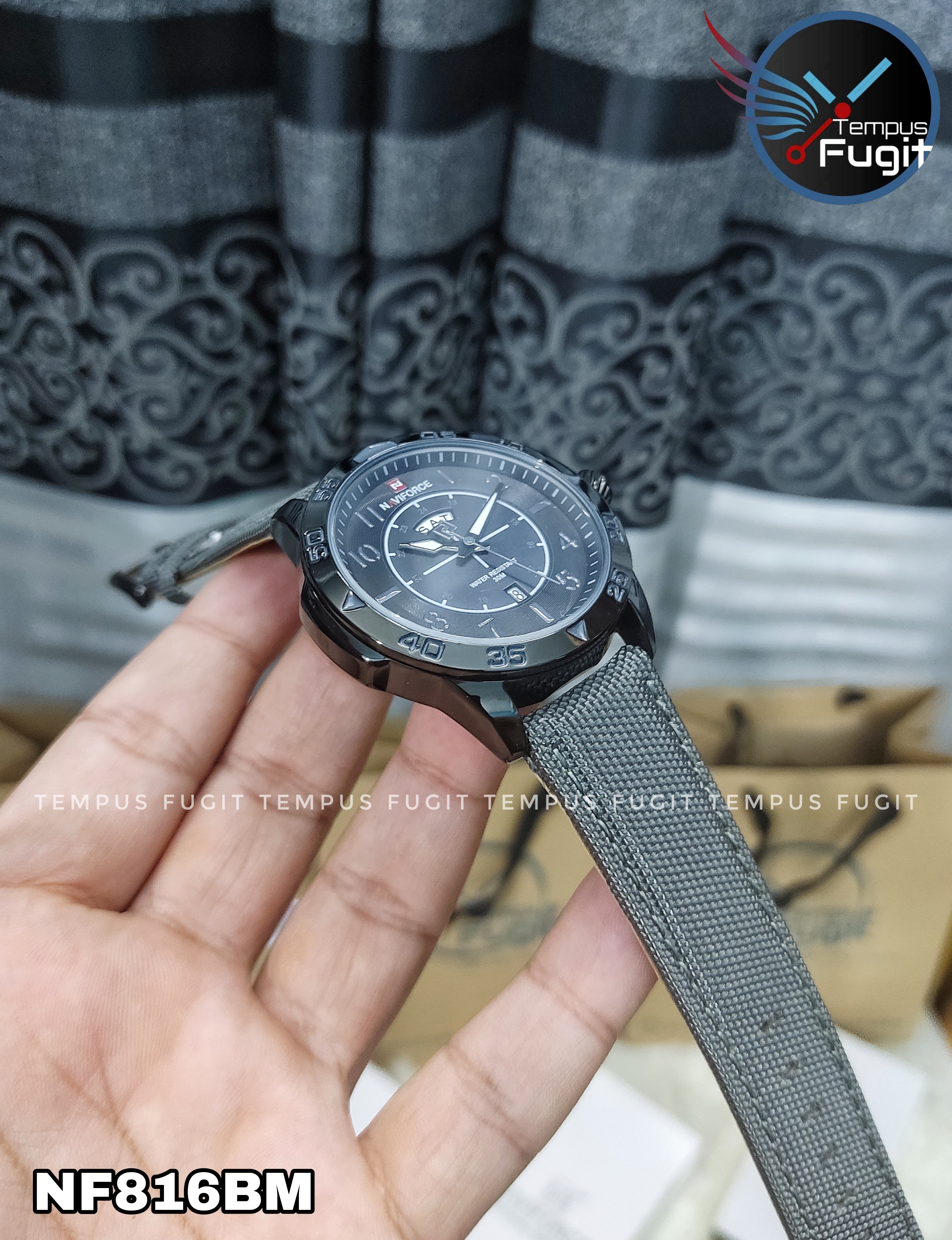 Naviforce 9204 Gents Belt Watch - Black Dial with Grey Markings- Black Bezel- Grey Nylon Belt- TF Code NF815BM_img_13