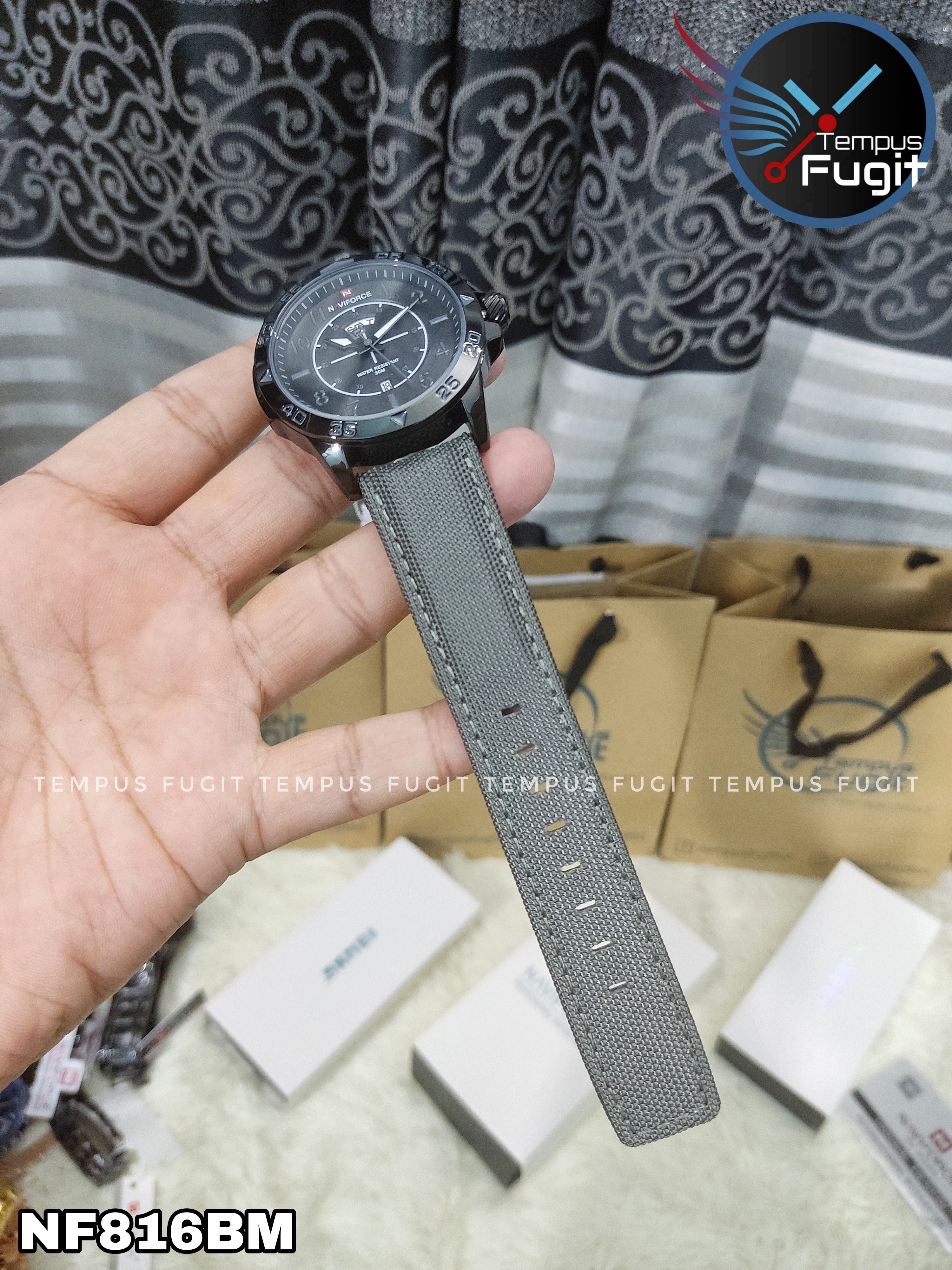 Naviforce 9204 Gents Belt Watch - Black Dial with Grey Markings- Black Bezel- Grey Nylon Belt- TF Code NF815BM_img_14