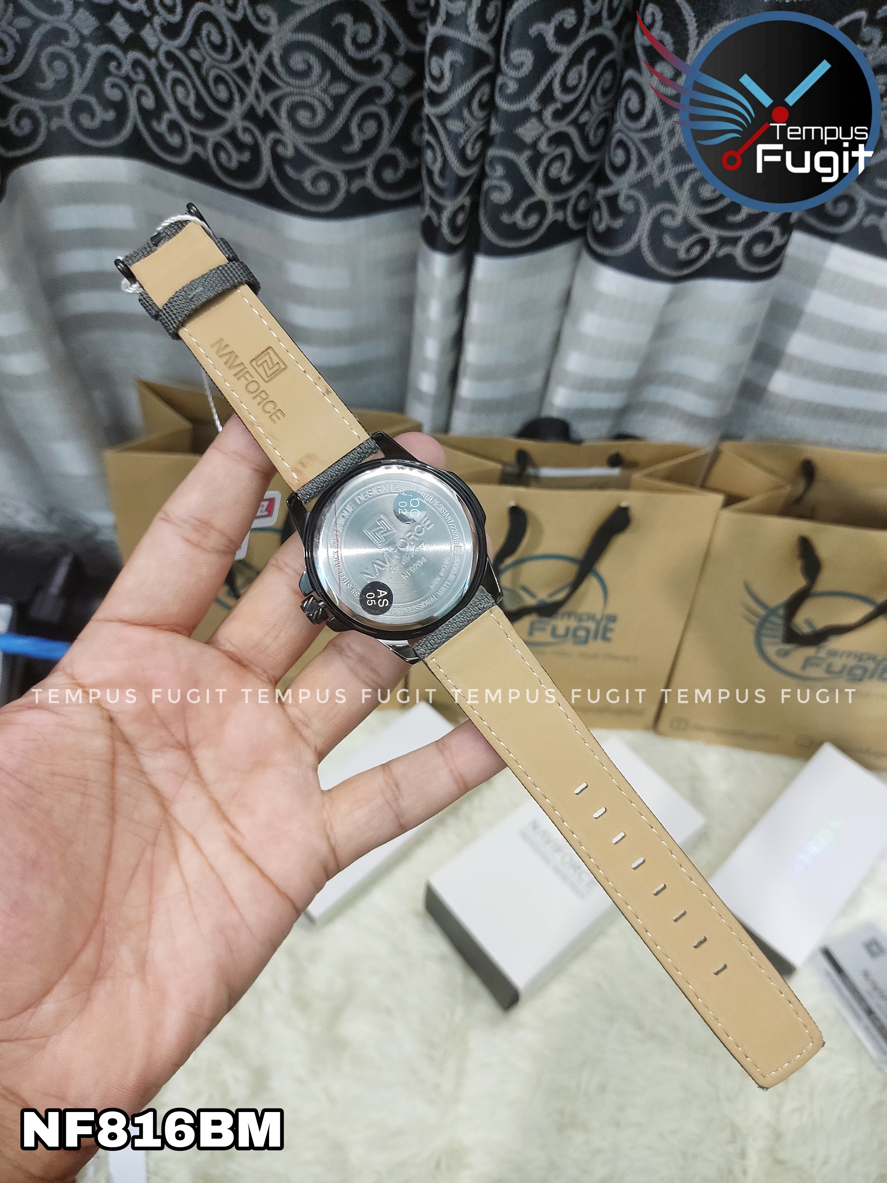 Naviforce 9204 Gents Belt Watch - Black Dial with Grey Markings- Black Bezel- Grey Nylon Belt- TF Code NF815BM_img_15