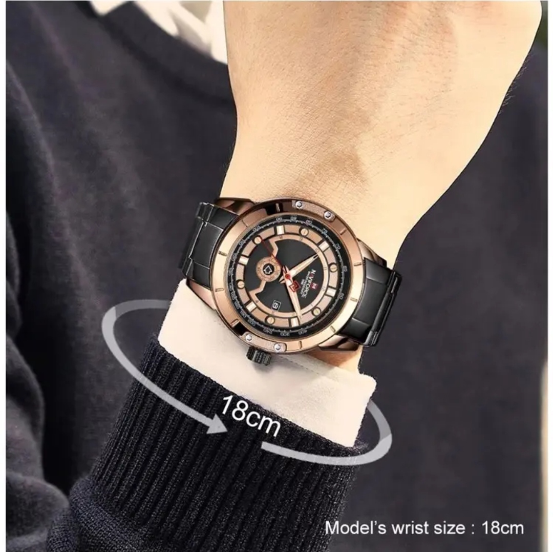 Naviforce 9166 Gents Chain Watch - Rose Golden+Black Dial- Rose Golden Bezel- Black Chain- TF Code NF790CM_img_5