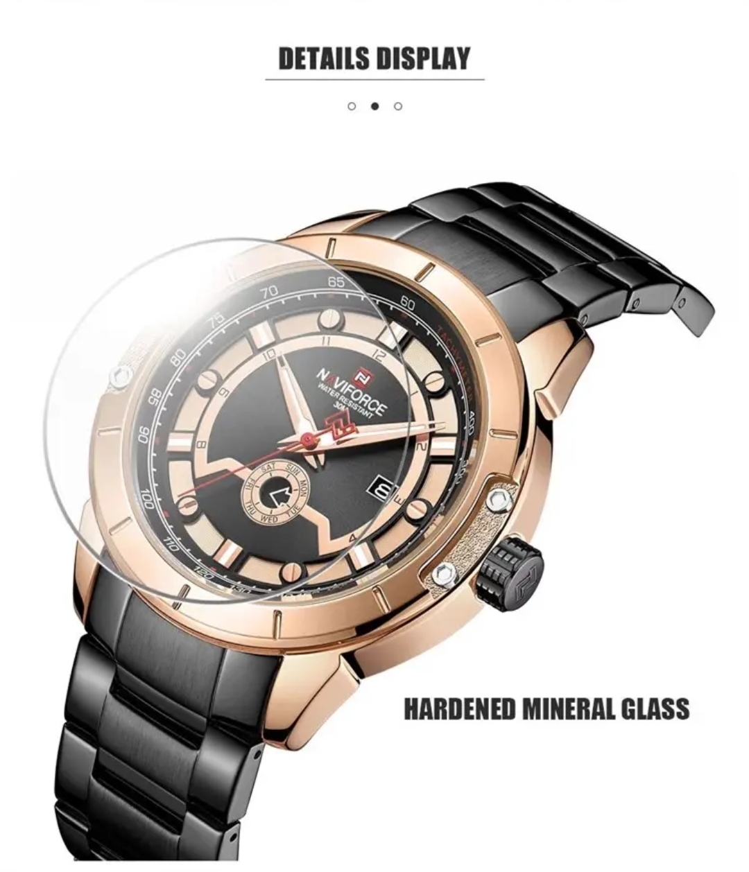 Naviforce 9166 Gents Chain Watch - Rose Golden+Black Dial- Rose Golden Bezel- Black Chain- TF Code NF790CM_img_6