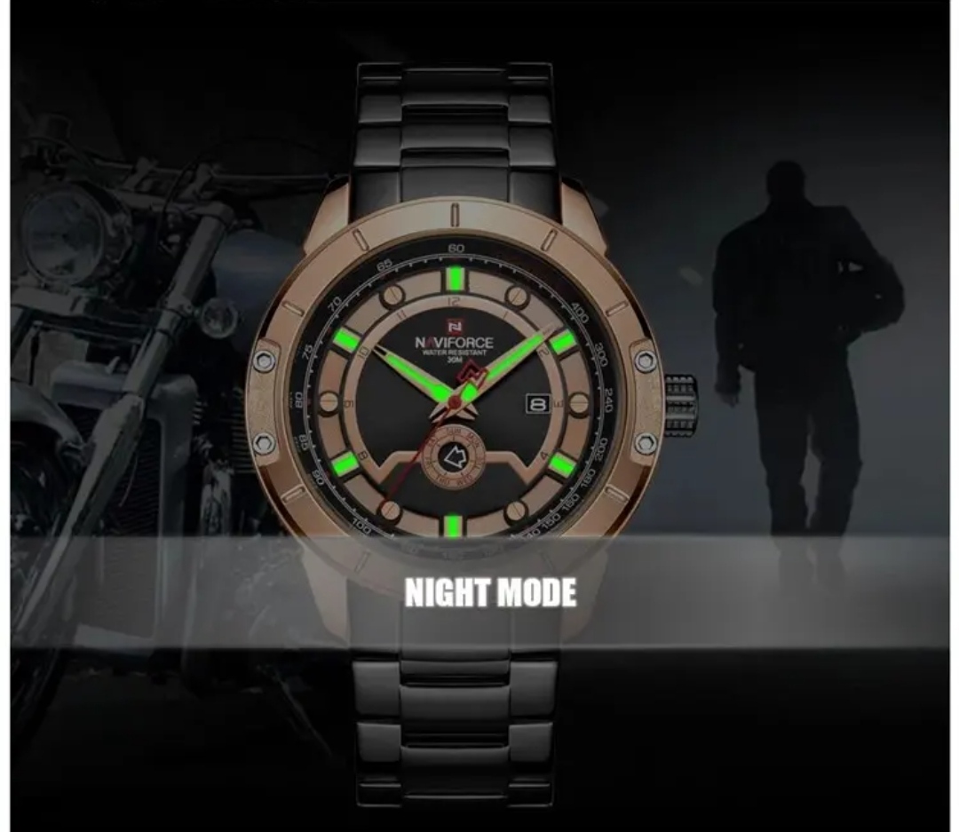 Naviforce 9166 Gents Chain Watch - Rose Golden+Black Dial- Rose Golden Bezel- Black Chain- TF Code NF790CM_img_7