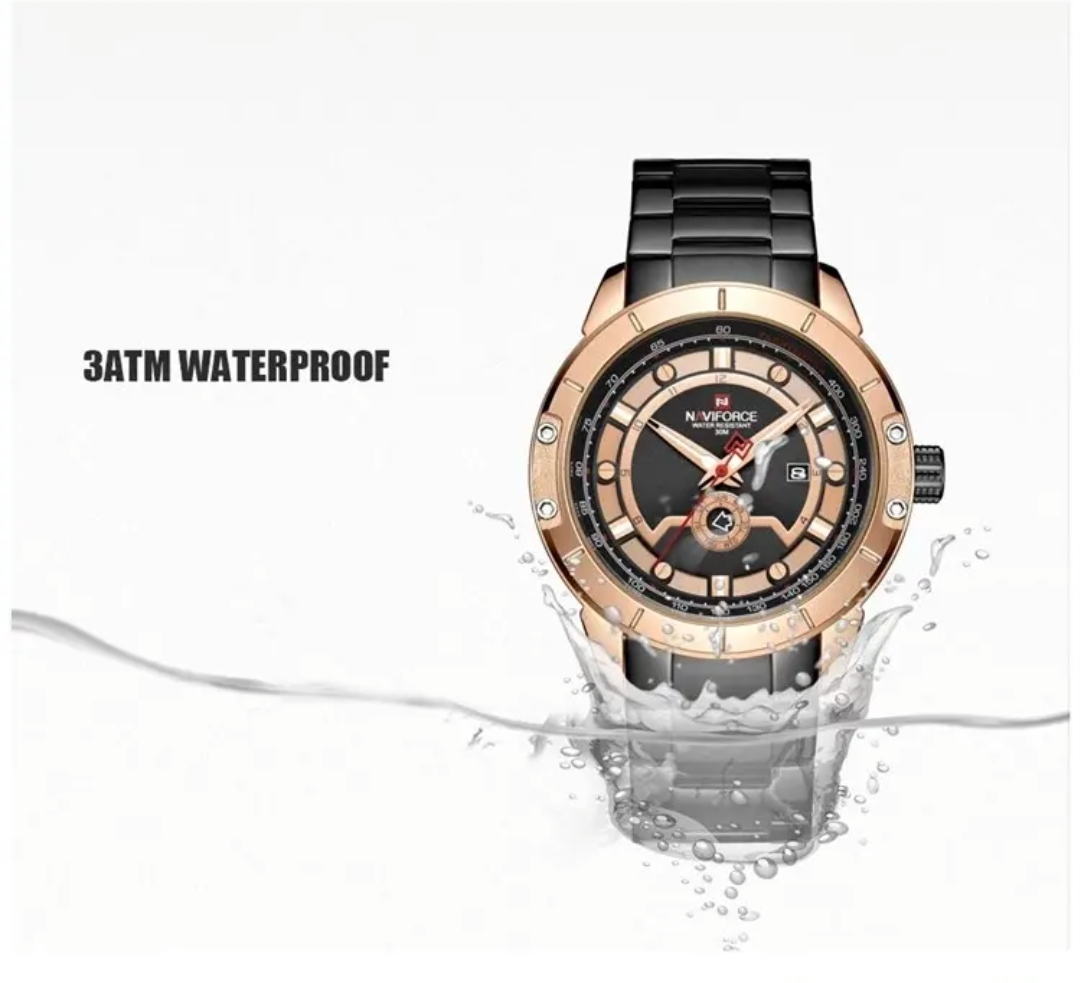 Naviforce 9166 Gents Chain Watch - Rose Golden+Black Dial- Rose Golden Bezel- Black Chain- TF Code NF790CM_img_8