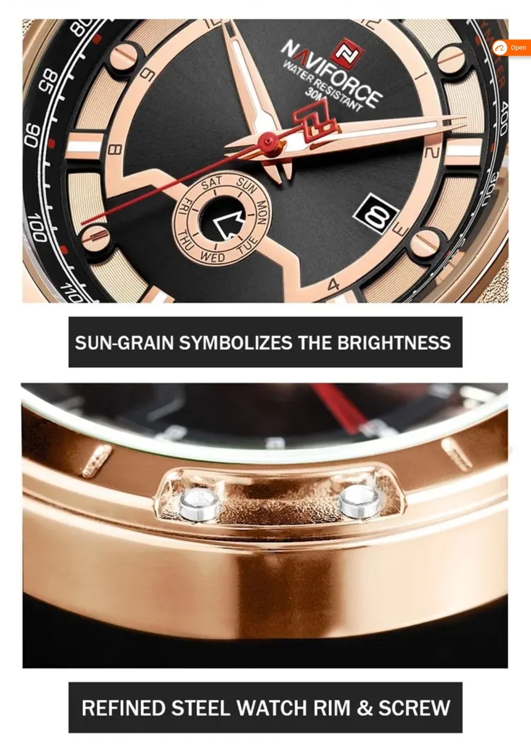Naviforce 9166 Gents Chain Watch - Rose Golden+Black Dial- Rose Golden Bezel- Black Chain- TF Code NF790CM_img_9