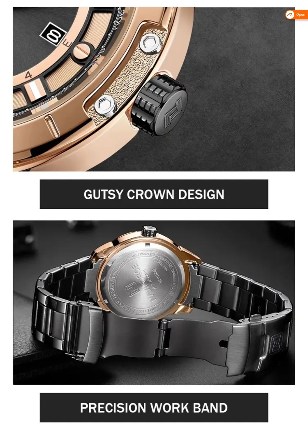 Naviforce 9166 Gents Chain Watch - Rose Golden+Black Dial- Rose Golden Bezel- Black Chain- TF Code NF790CM_img_10