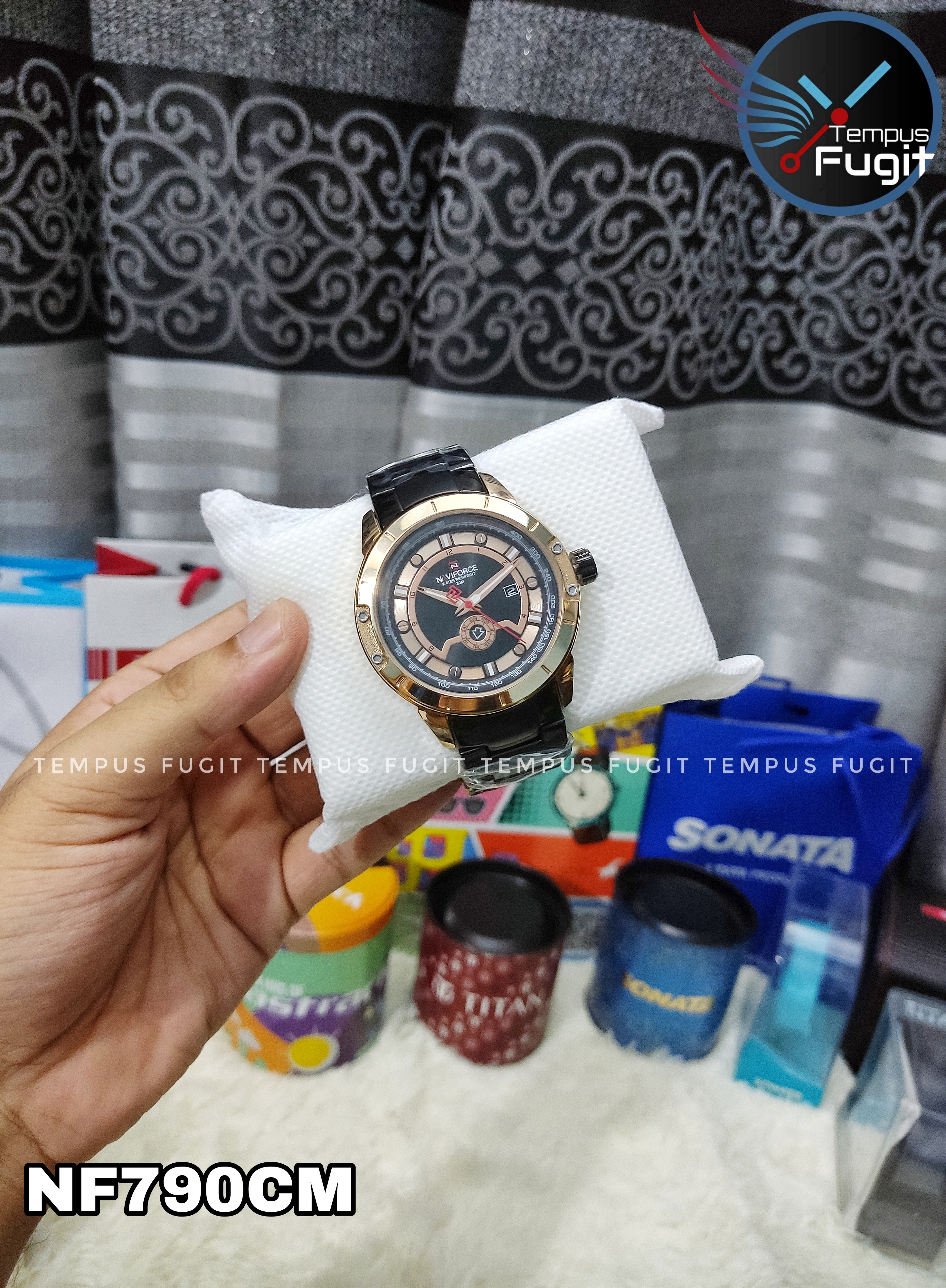 Naviforce 9166 Gents Chain Watch - Rose Golden+Black Dial- Rose Golden Bezel- Black Chain- TF Code NF790CM_img_11