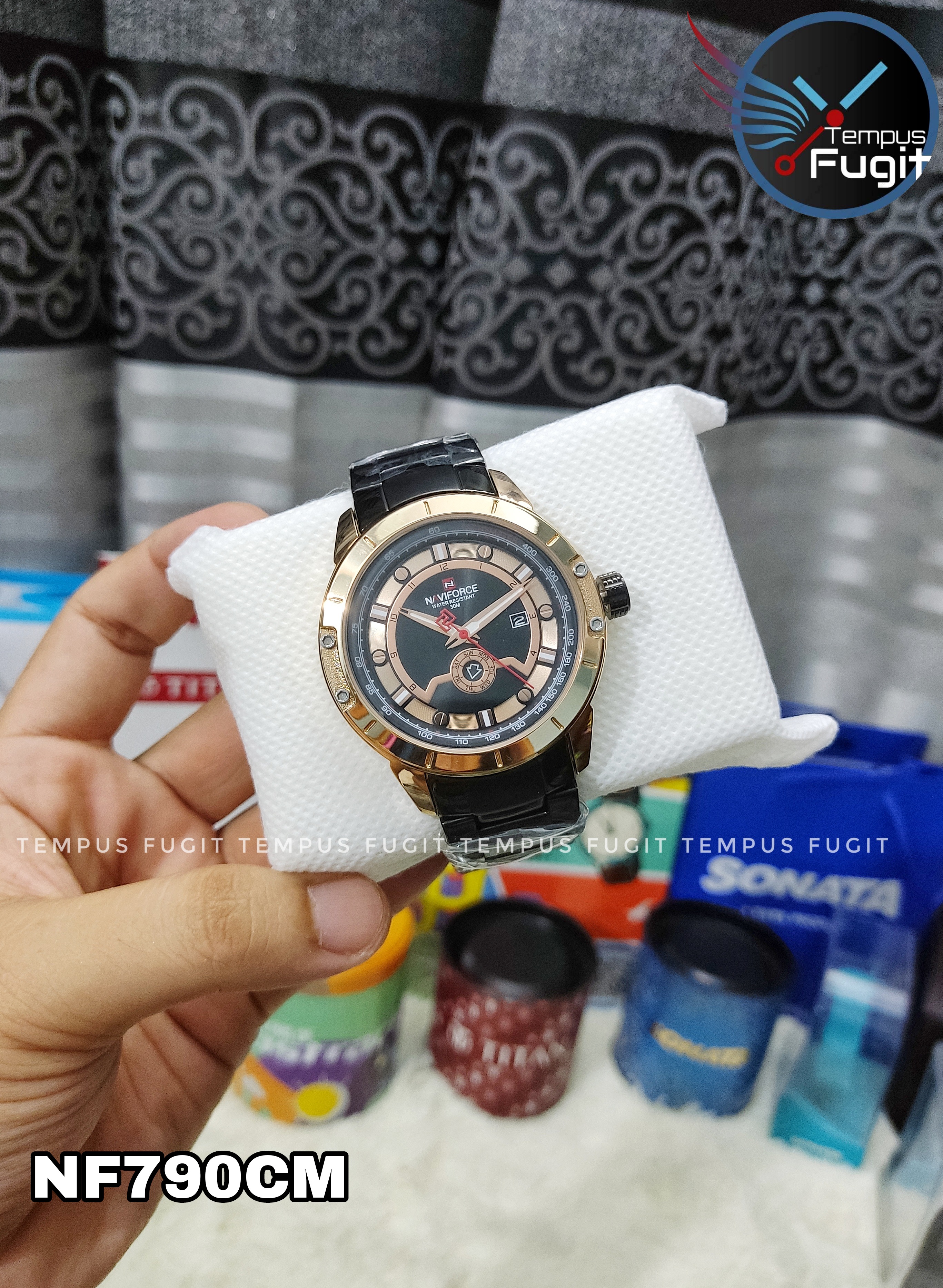 Naviforce 9166 Gents Chain Watch - Rose Golden+Black Dial- Rose Golden Bezel- Black Chain- TF Code NF790CM_img_12