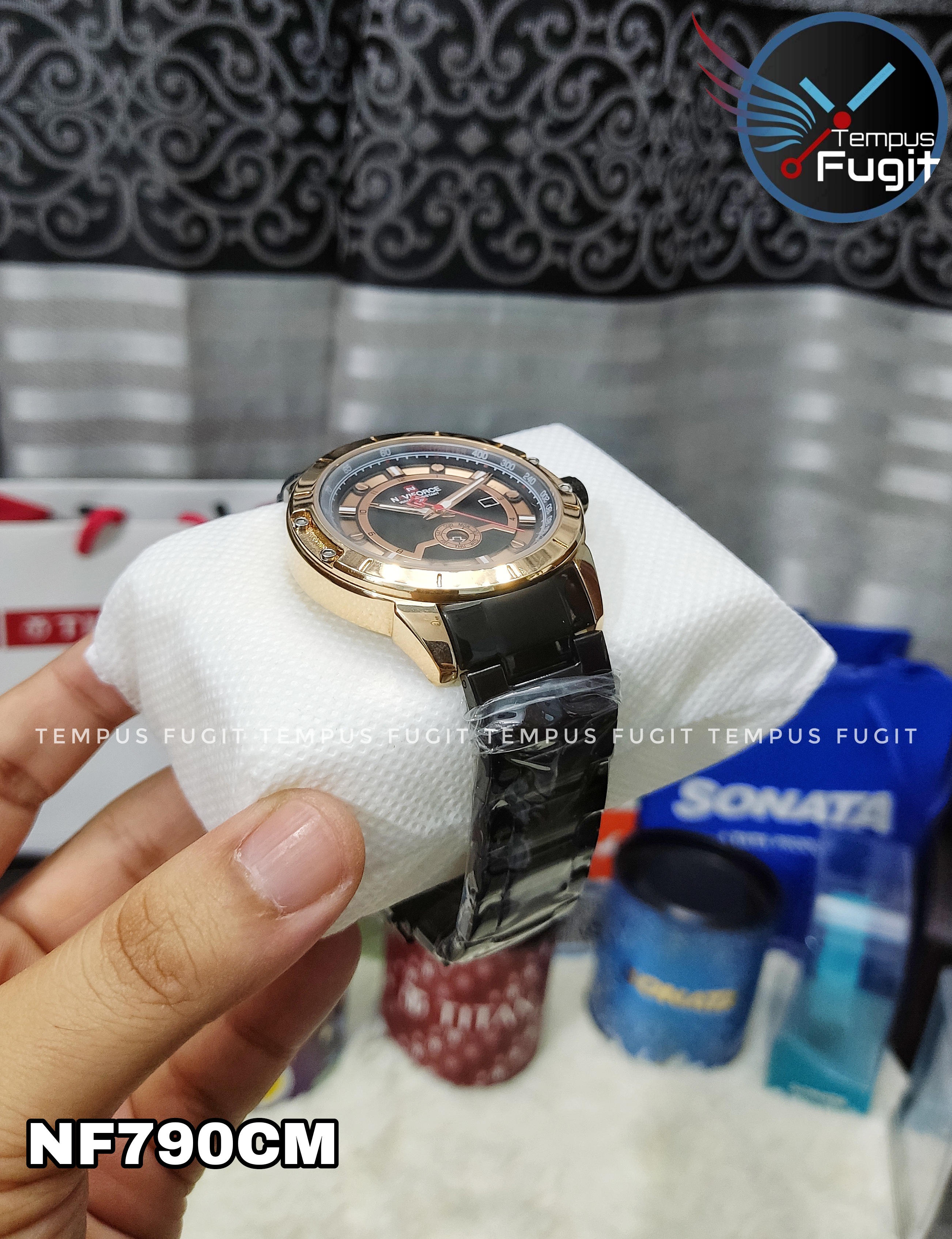 Naviforce 9166 Gents Chain Watch - Rose Golden+Black Dial- Rose Golden Bezel- Black Chain- TF Code NF790CM_img_13