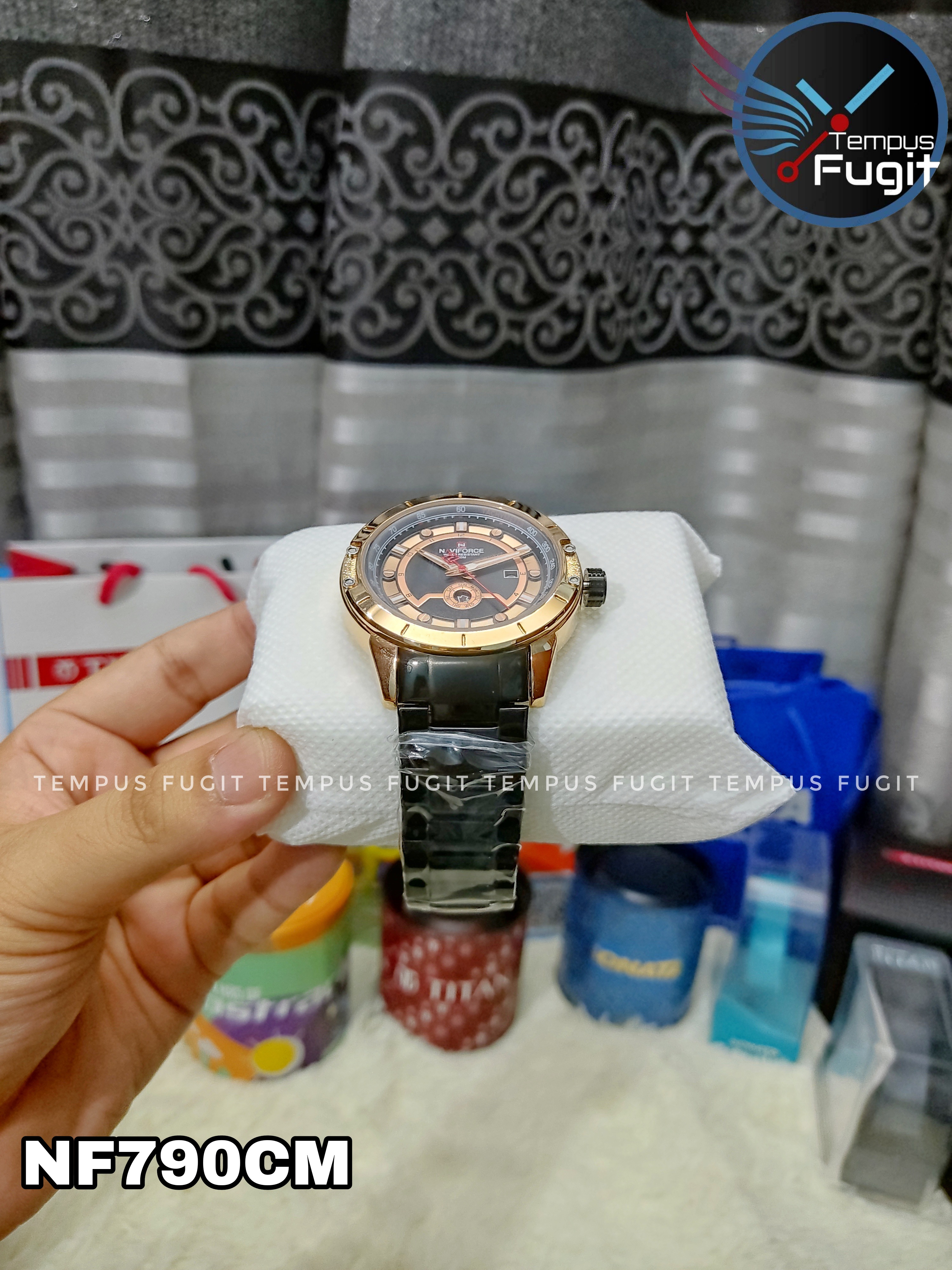 Naviforce 9166 Gents Chain Watch - Rose Golden+Black Dial- Rose Golden Bezel- Black Chain- TF Code NF790CM_img_14