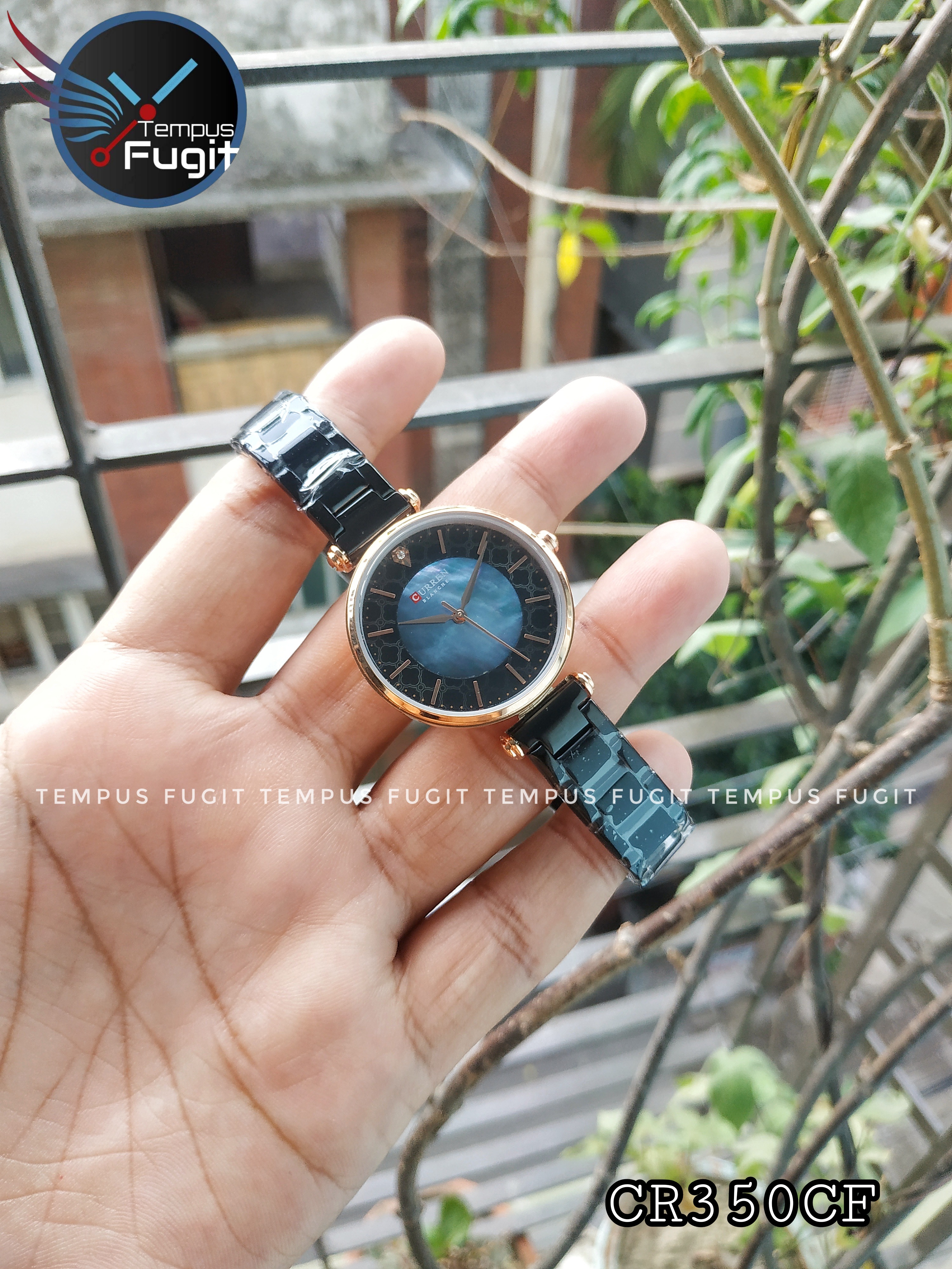 Curren 9072 Ladies Chain Watch- Shell Blue Dial- Rose Golden Bezel- Black Chain- TF Code CR350CF_img_4