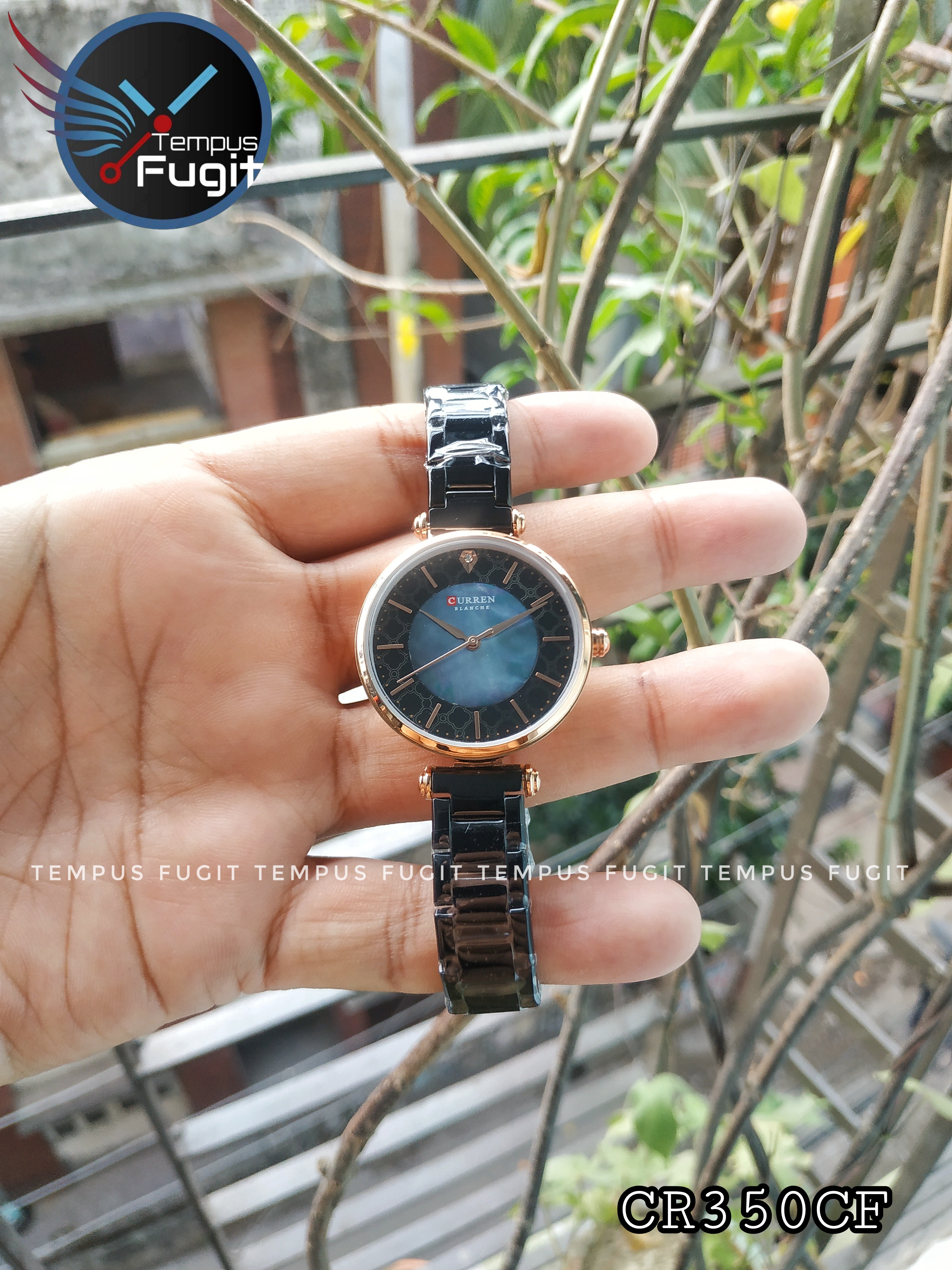 Curren 9072 Ladies Chain Watch- Shell Blue Dial- Rose Golden Bezel- Black Chain- TF Code CR350CF_img_5