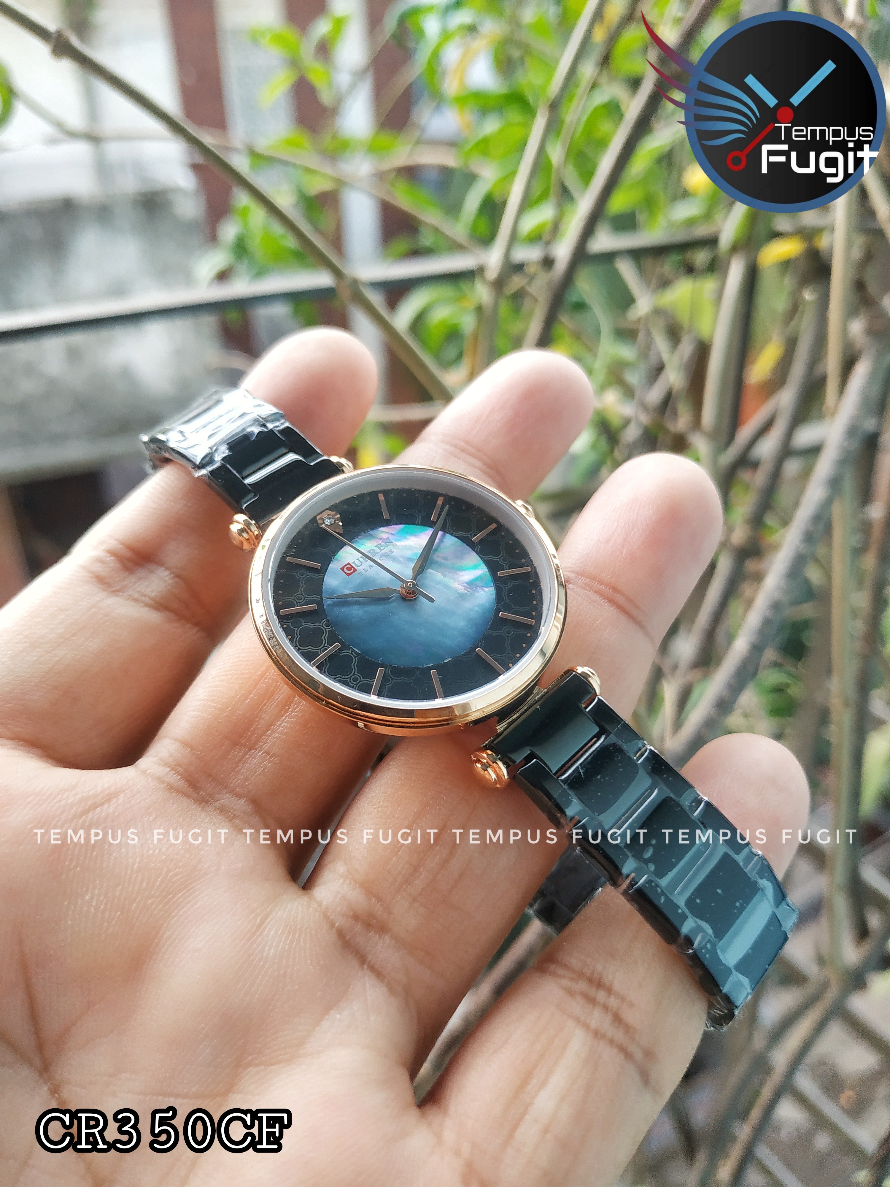 Curren 9072 Ladies Chain Watch- Shell Blue Dial- Rose Golden Bezel- Black Chain- TF Code CR350CF_img_6