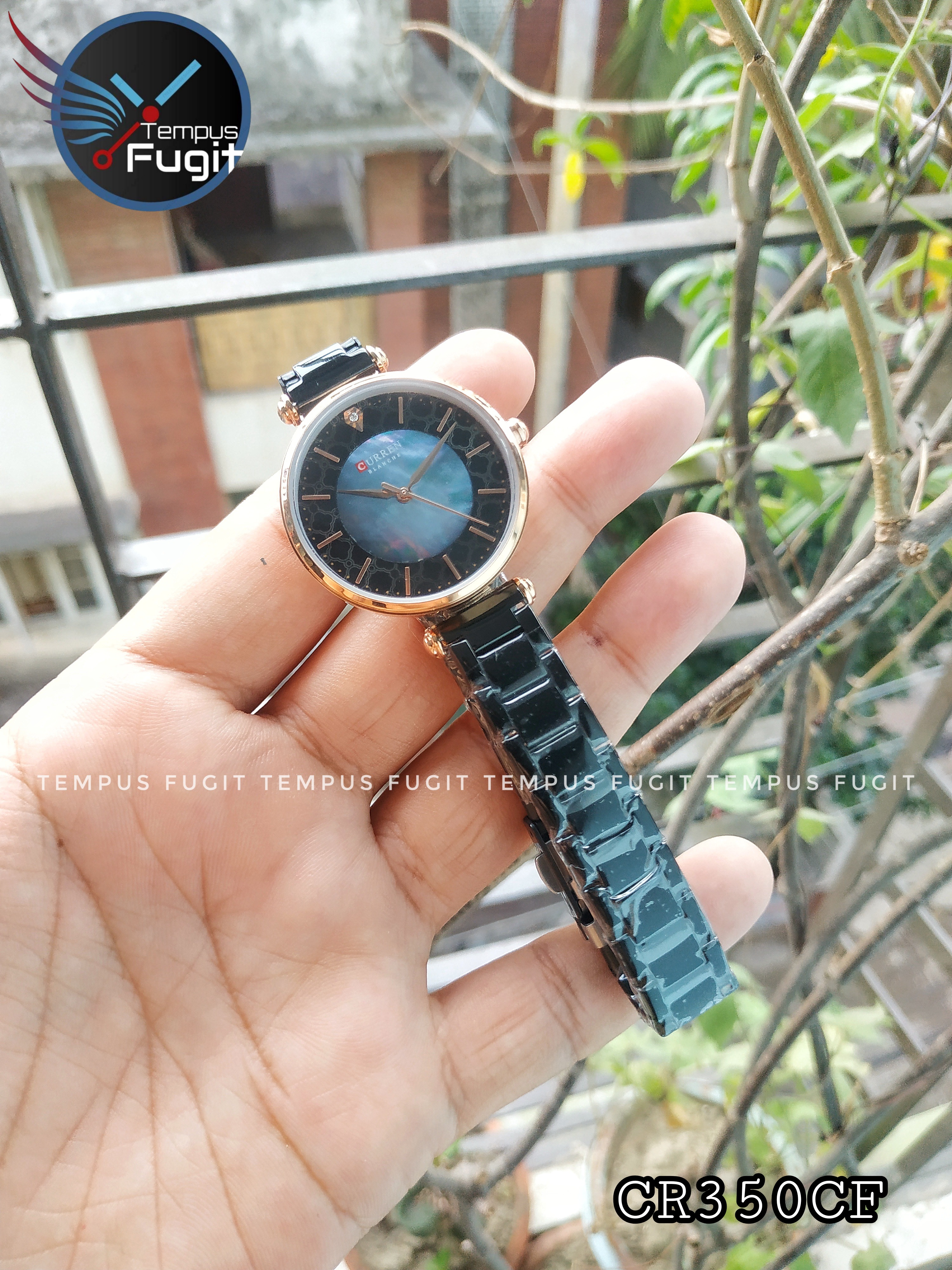 Curren 9072 Ladies Chain Watch- Shell Blue Dial- Rose Golden Bezel- Black Chain- TF Code CR350CF_img_7