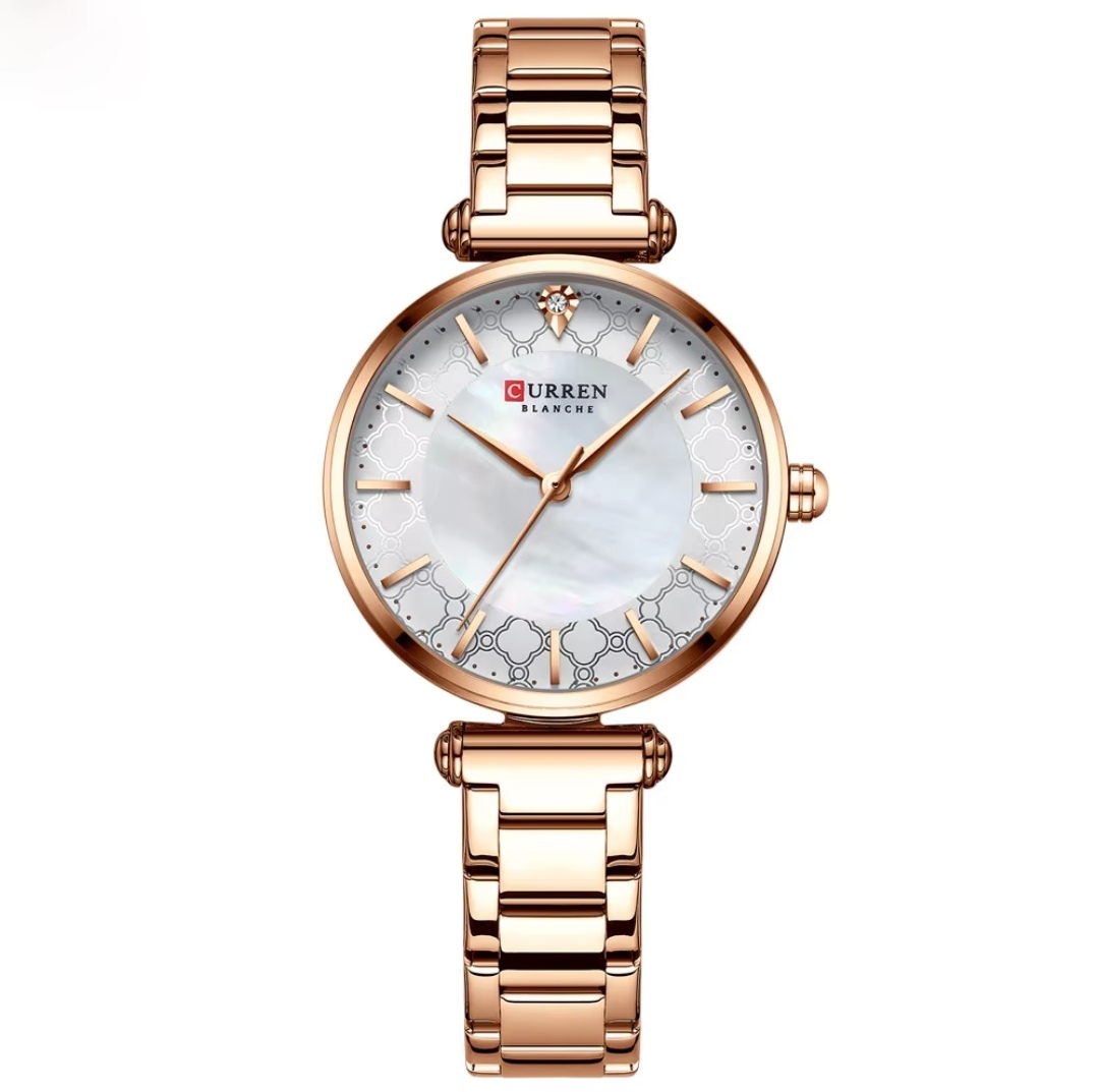 Curren 9072 Ladies Chain Watch- Shell White Dial- Rose Golden Bezel- Rose Golden Chain- TF Code CR306CF_img_0