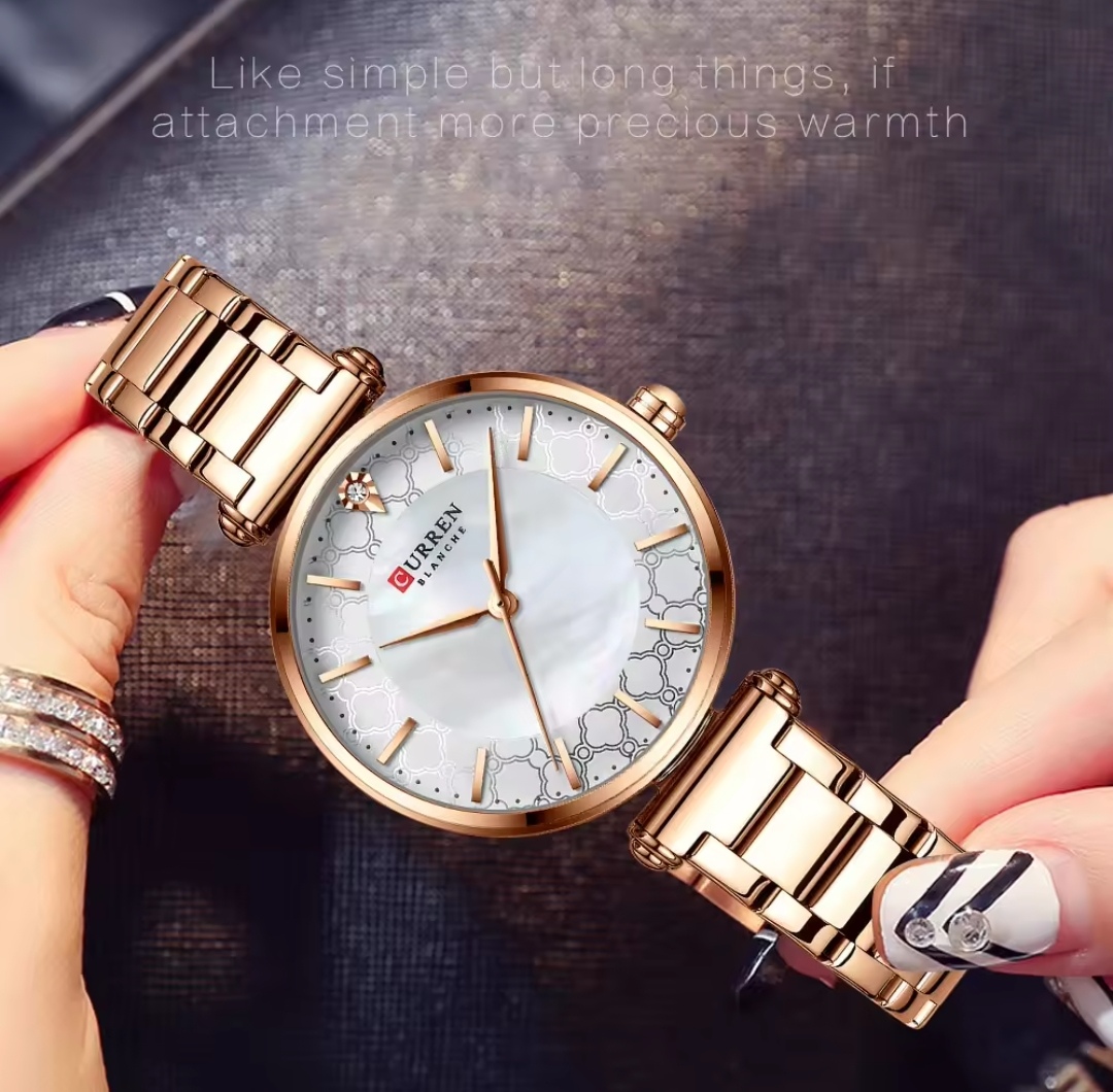 Curren 9072 Ladies Chain Watch- Shell White Dial- Rose Golden Bezel- Rose Golden Chain- TF Code CR306CF_img_2