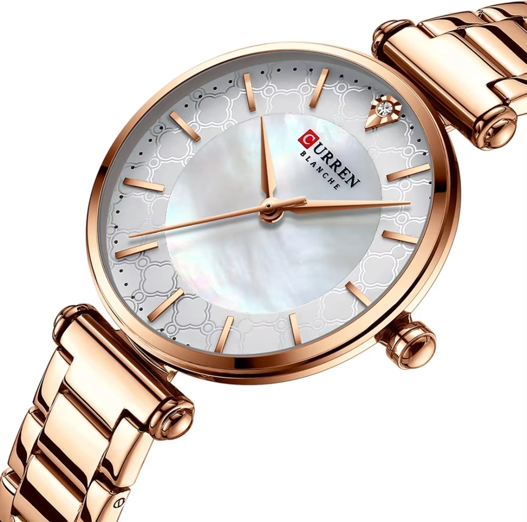 Curren 9072 Ladies Chain Watch- Shell White Dial- Rose Golden Bezel- Rose Golden Chain- TF Code CR306CF_img_3