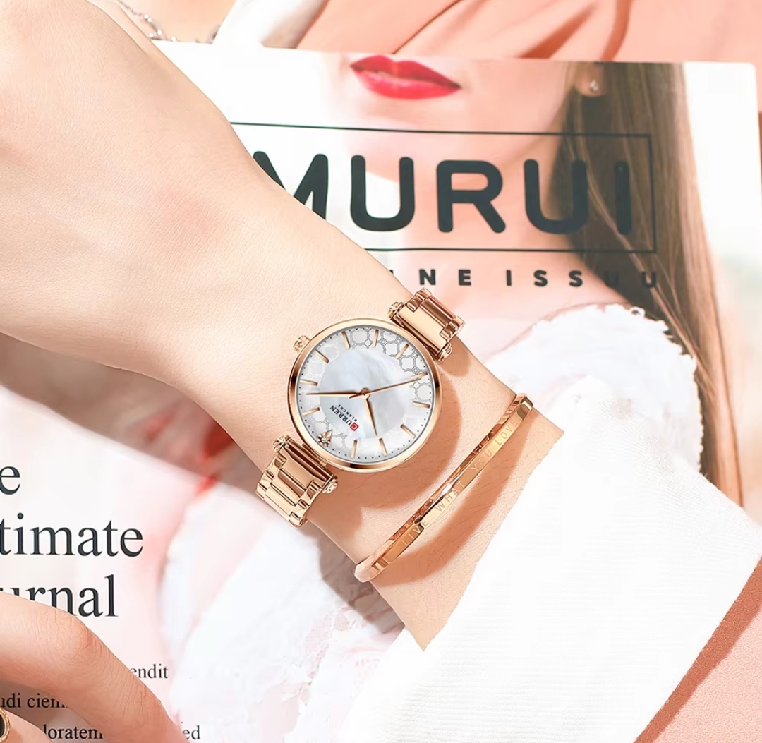 Curren 9072 Ladies Chain Watch- Shell White Dial- Rose Golden Bezel- Rose Golden Chain- TF Code CR306CF_img_4