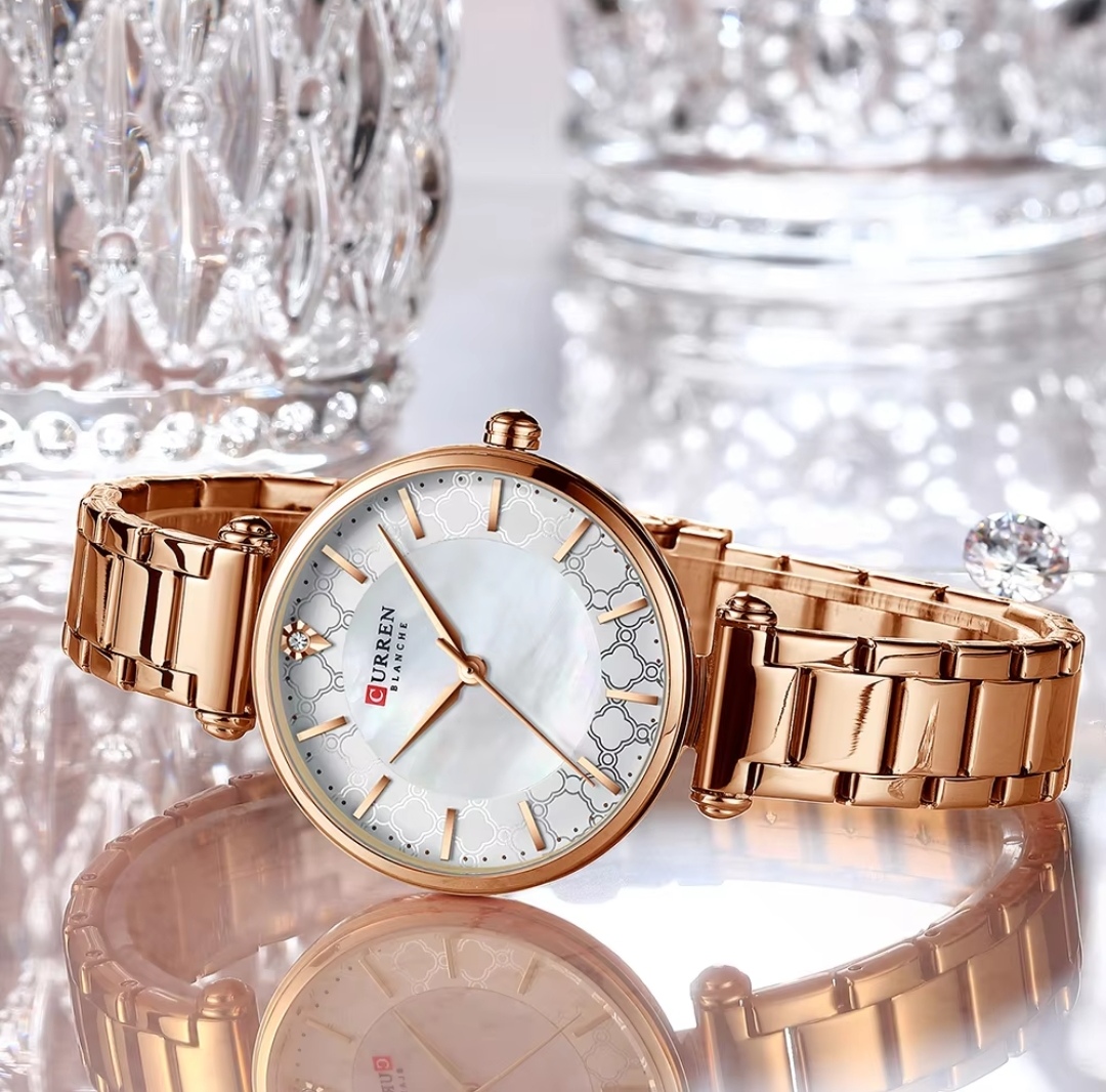 Curren 9072 Ladies Chain Watch- Shell White Dial- Rose Golden Bezel- Rose Golden Chain- TF Code CR306CF_img_5