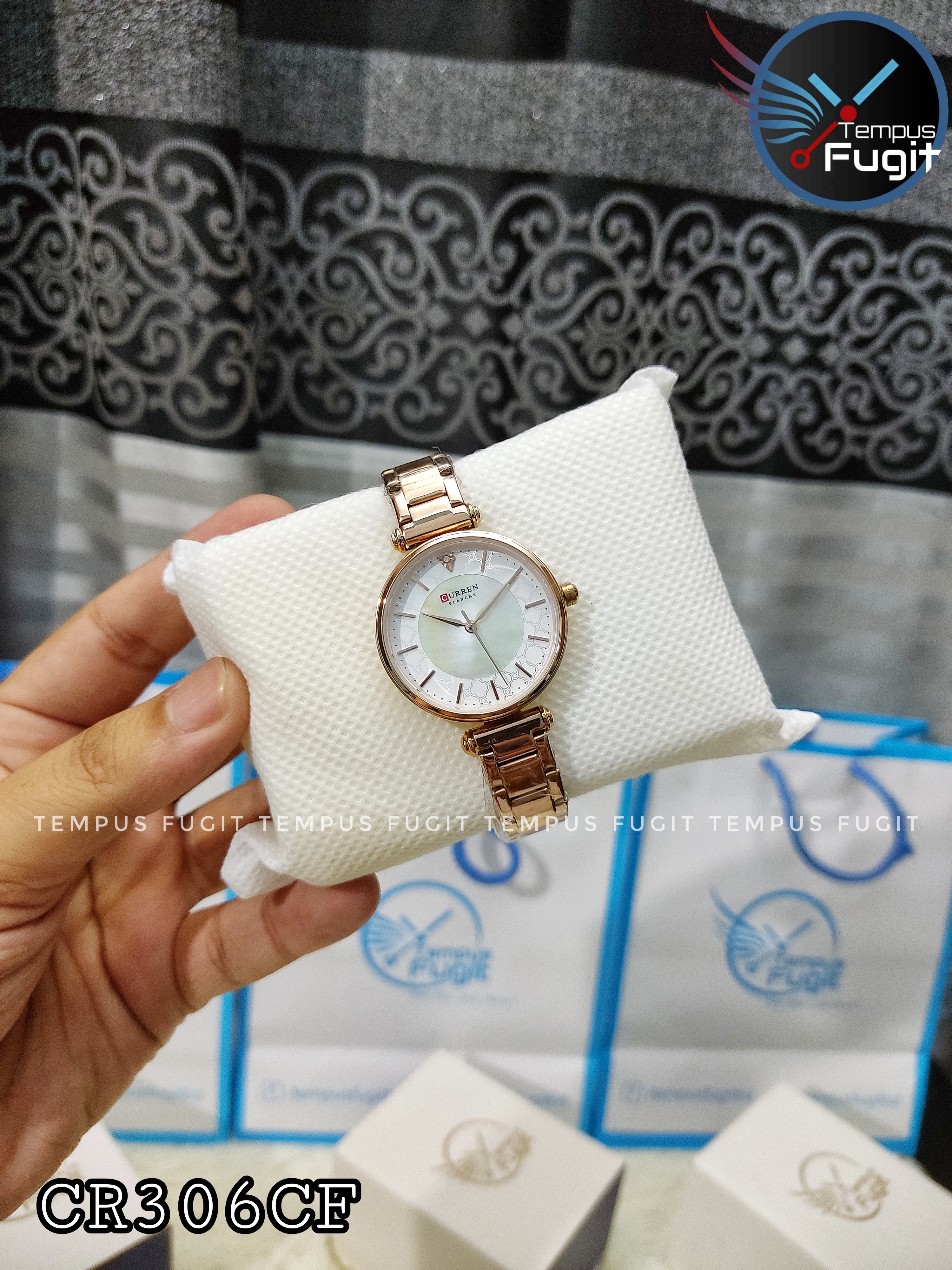 Curren 9072 Ladies Chain Watch- Shell White Dial- Rose Golden Bezel- Rose Golden Chain- TF Code CR306CF_img_7