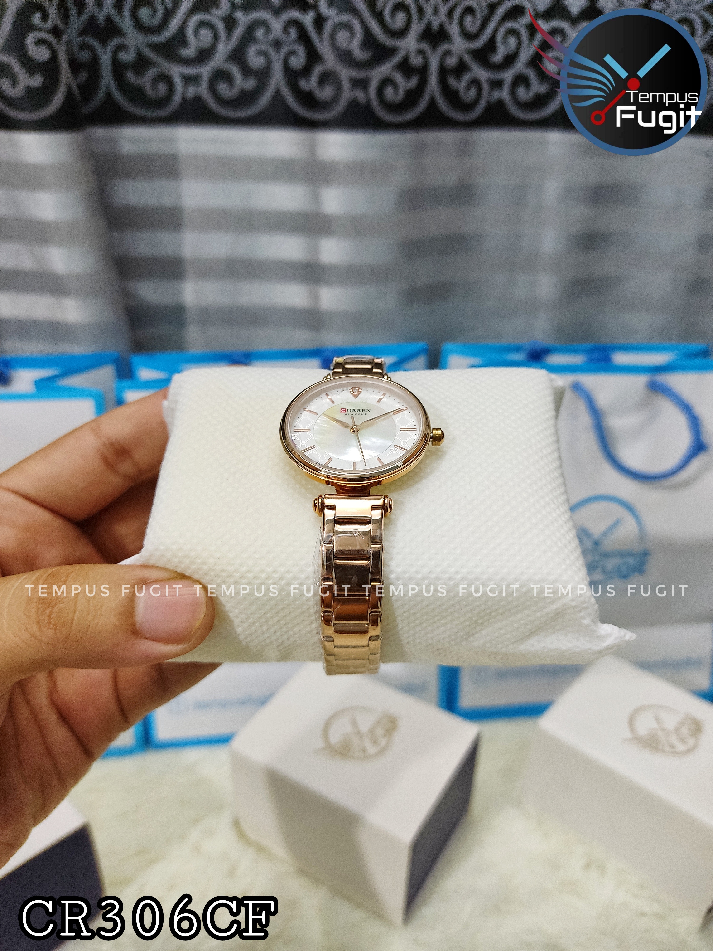 Curren 9072 Ladies Chain Watch- Shell White Dial- Rose Golden Bezel- Rose Golden Chain- TF Code CR306CF_img_11