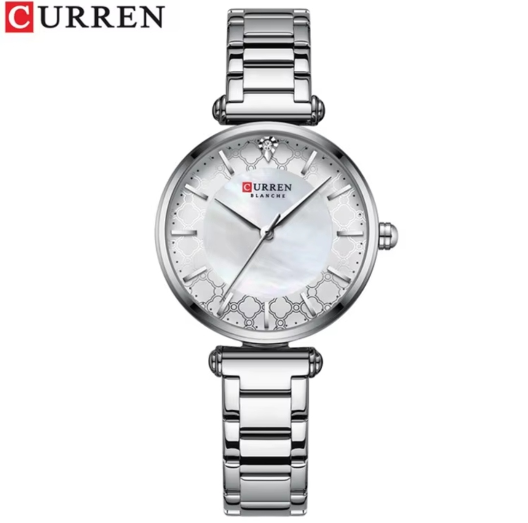 Curren 9072 Ladies Chain Watch- Shell White Dial- Silver Bezel- Silver Chain- TF Code CR384CF_img_0