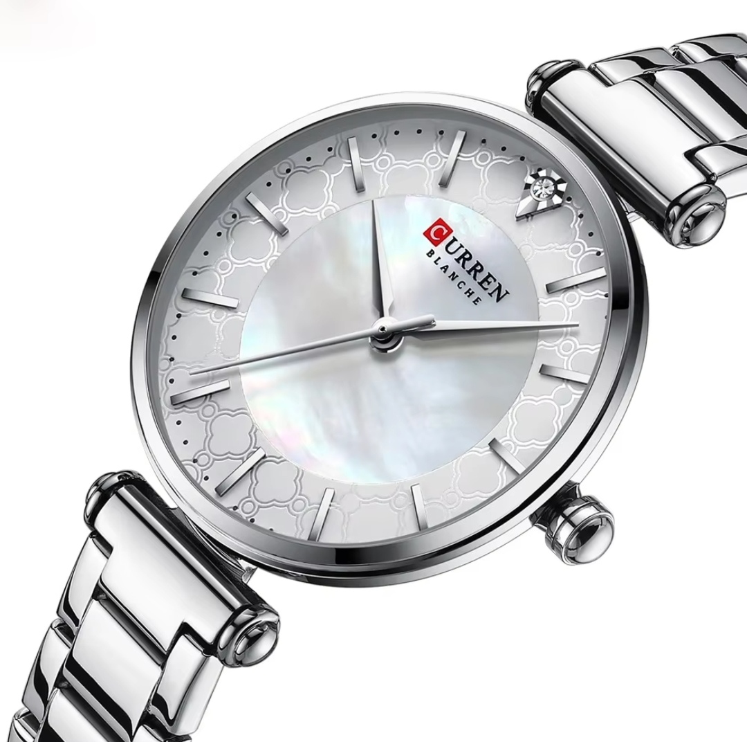 Curren 9072 Ladies Chain Watch- Shell White Dial- Silver Bezel- Silver Chain- TF Code CR384CF_img_1