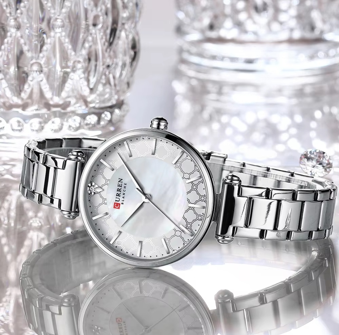 Curren 9072 Ladies Chain Watch- Shell White Dial- Silver Bezel- Silver Chain- TF Code CR384CF_img_2