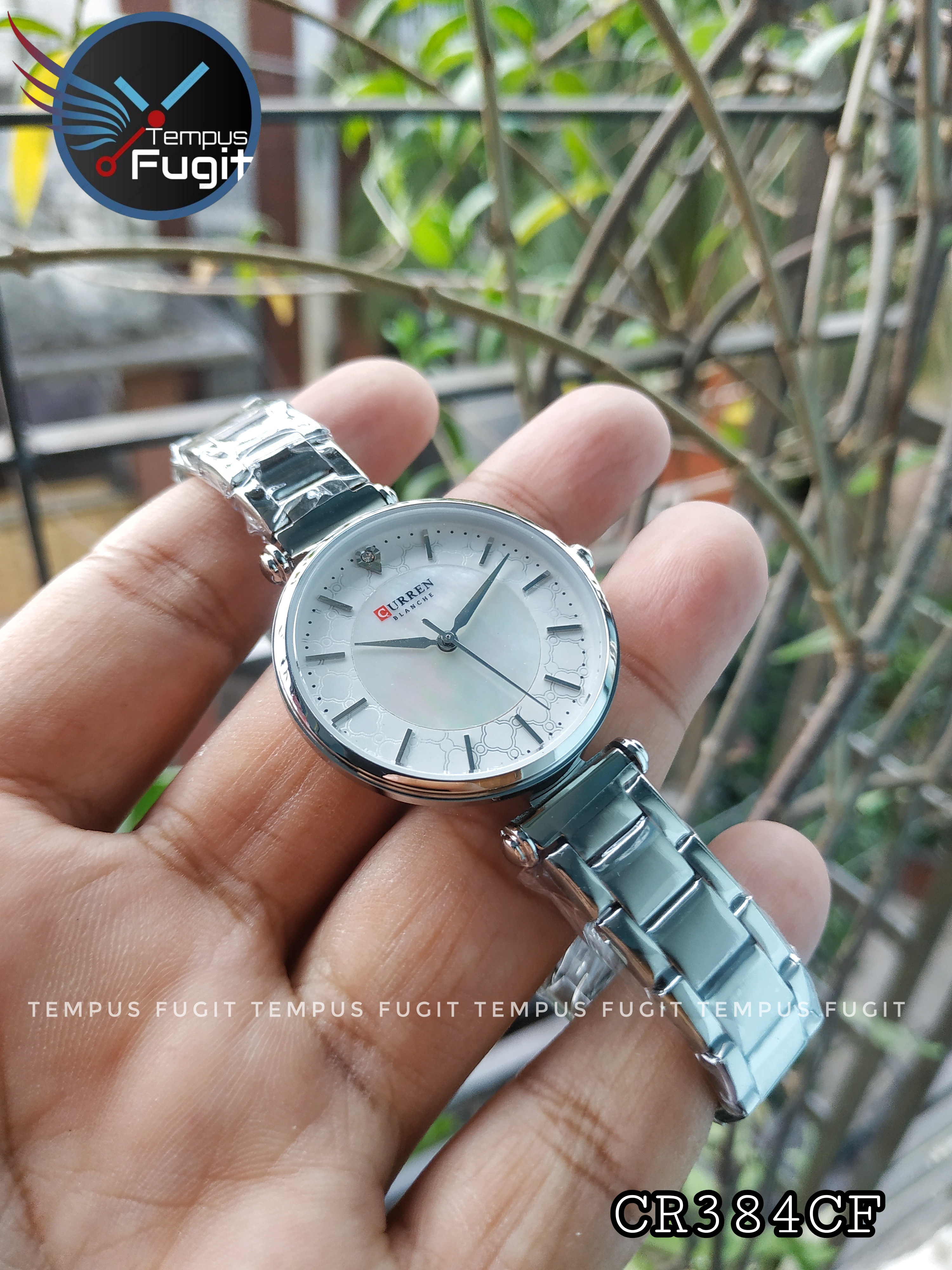 Curren 9072 Ladies Chain Watch- Shell White Dial- Silver Bezel- Silver Chain- TF Code CR384CF_img_5