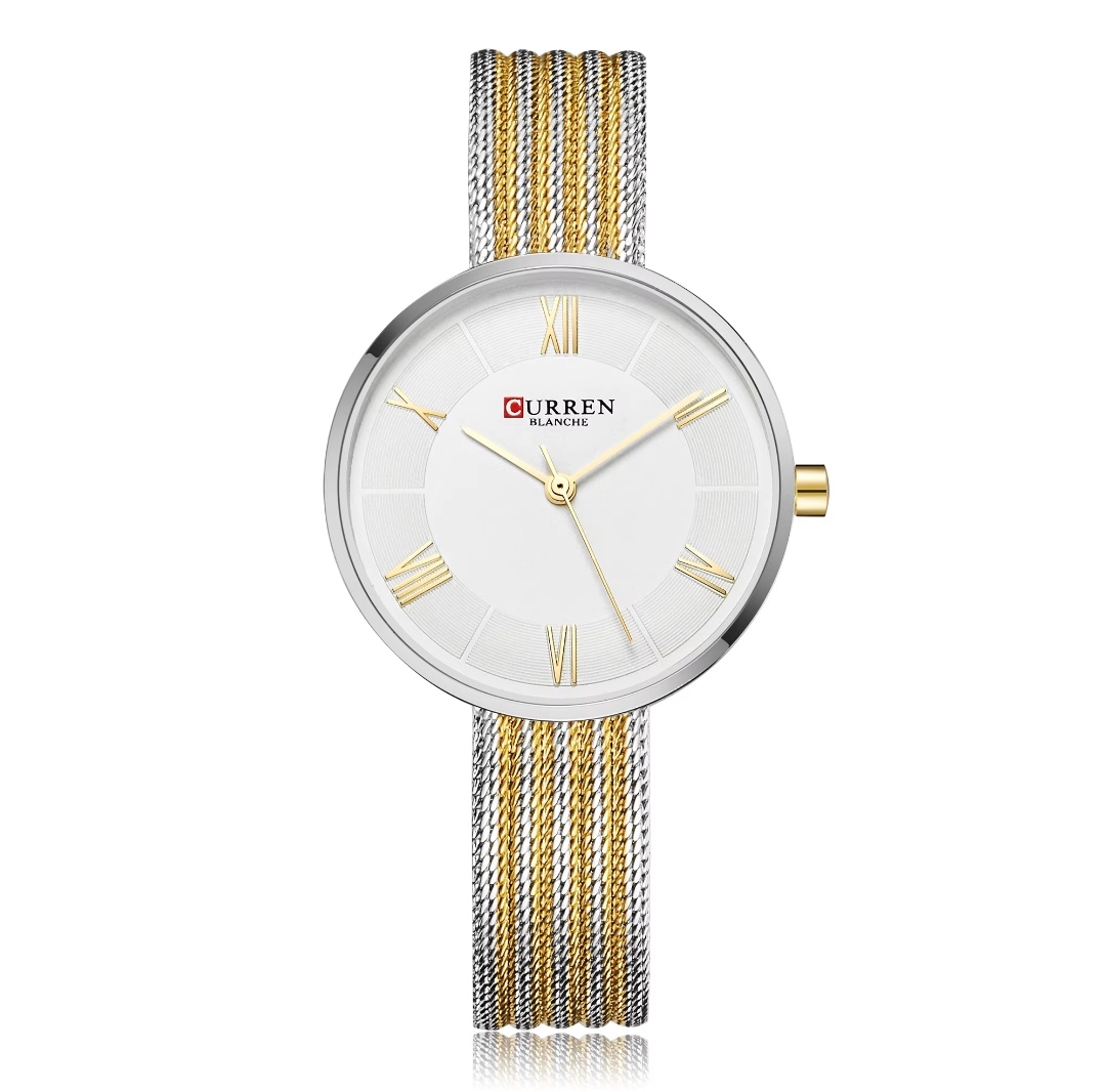 Curren 9020 Ladies Mesh Chain Watch- White Dial- Silver Bezel- Silver+Golden Chain- TF Code CR480CF_img_0