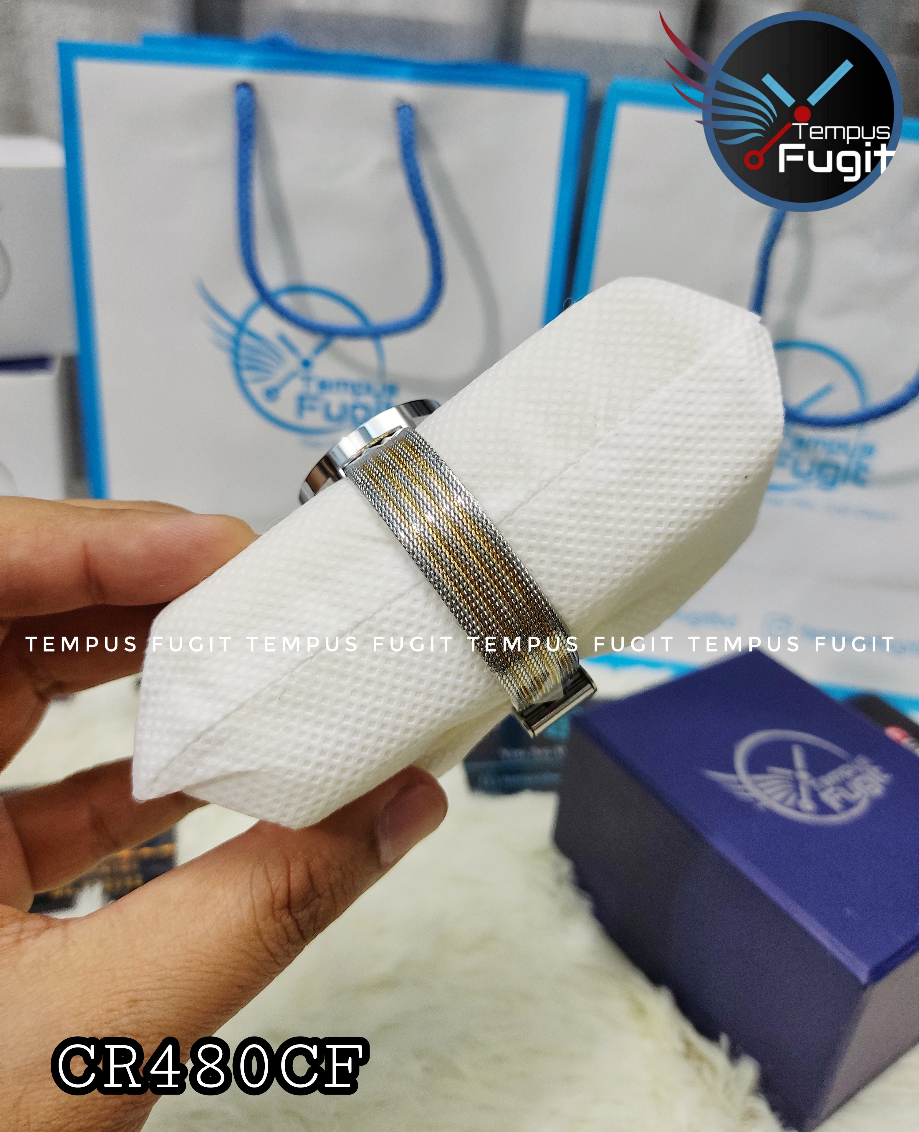 Curren 9020 Ladies Mesh Chain Watch- White Dial- Silver Bezel- Silver+Golden Chain- TF Code CR480CF_img_6