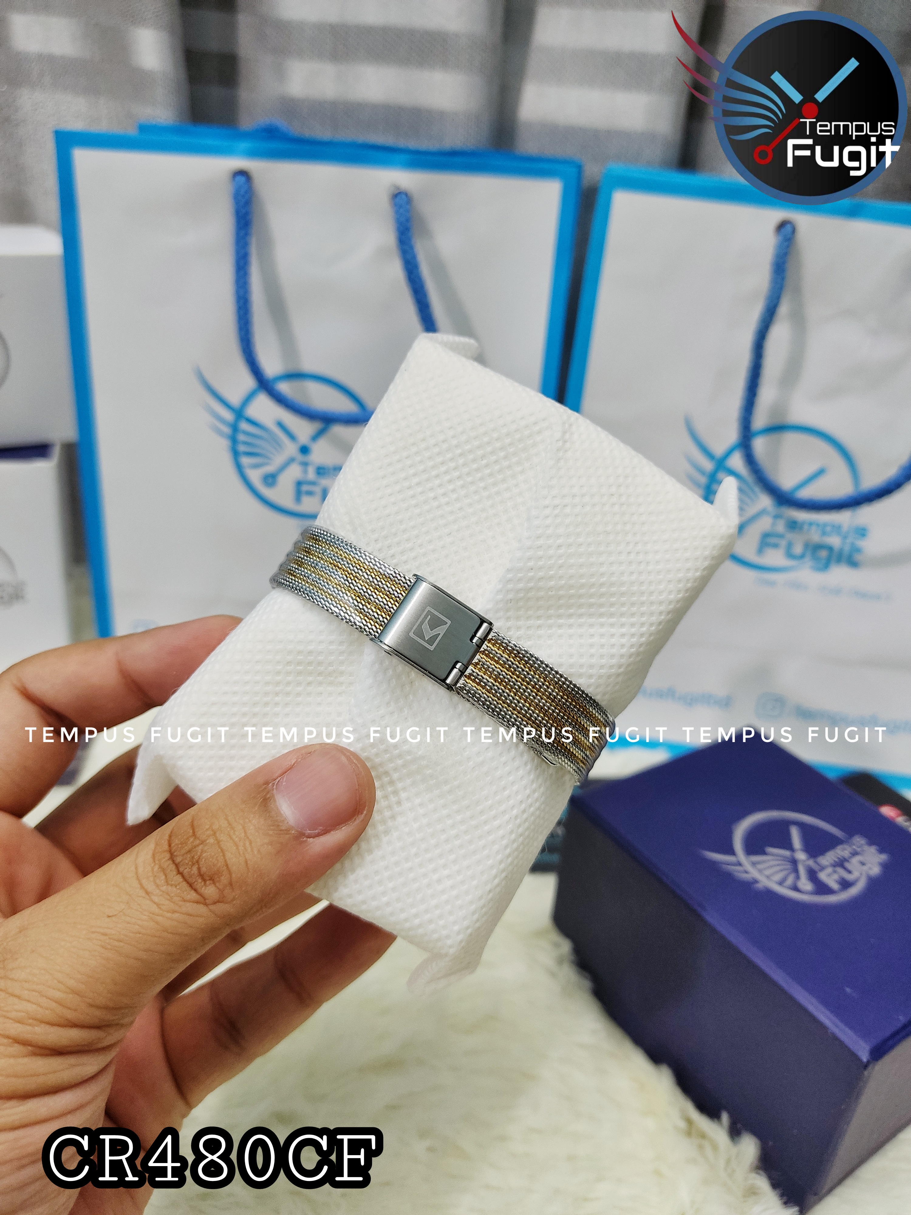 Curren 9020 Ladies Mesh Chain Watch- White Dial- Silver Bezel- Silver+Golden Chain- TF Code CR480CF_img_7