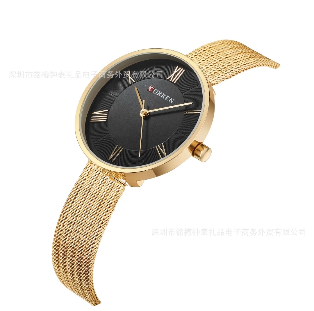 Curren 9020 Ladies Mesh Chain Watch- Black Dial- Golden Bezel- Golden Chain- TF Code CR479CF_img_1