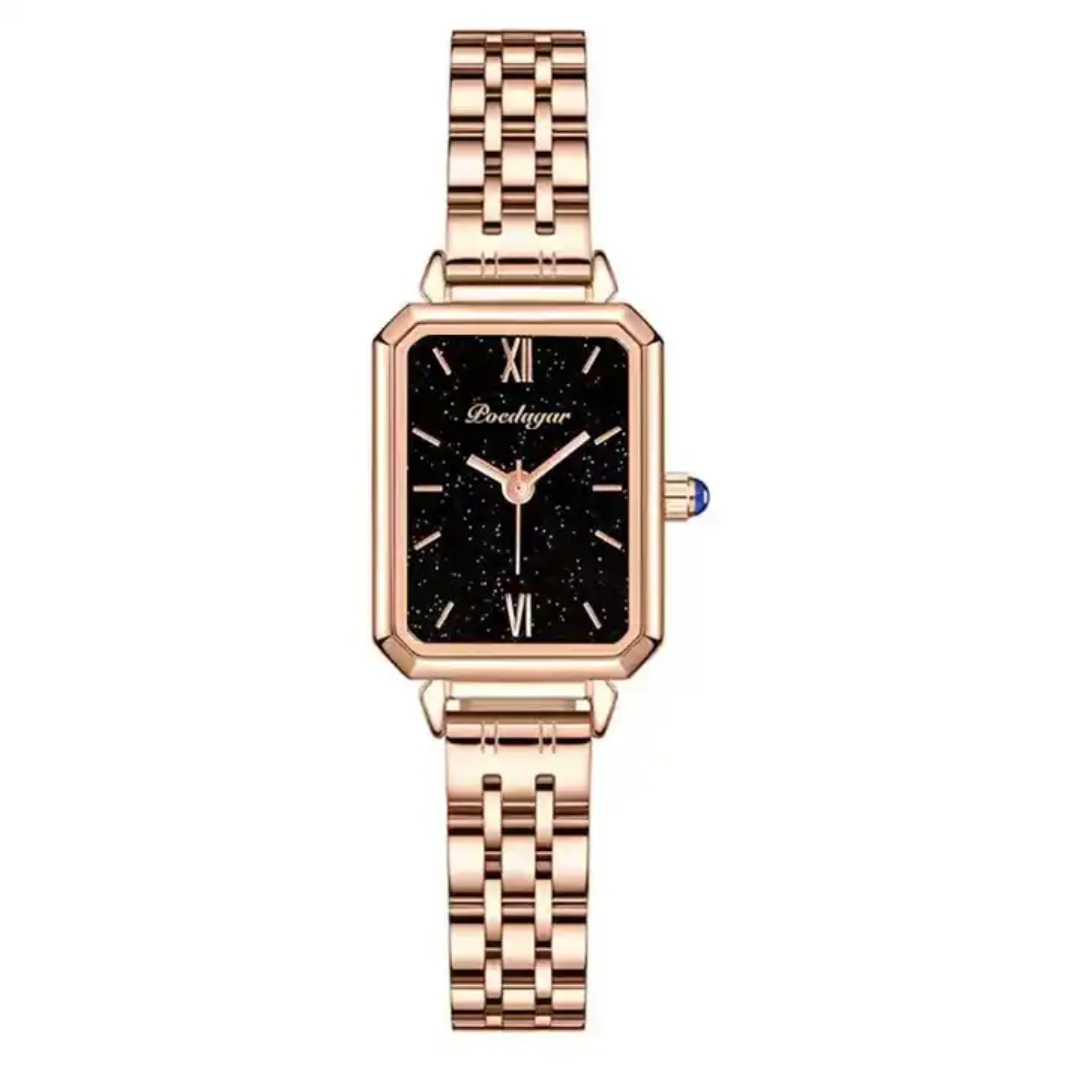 Poedagar 622 Ladies Chain Watch - Dark+Glittered Dial- Rose Golden Bezel- Rose Golden Chain- TF Code PD668CF_img_0