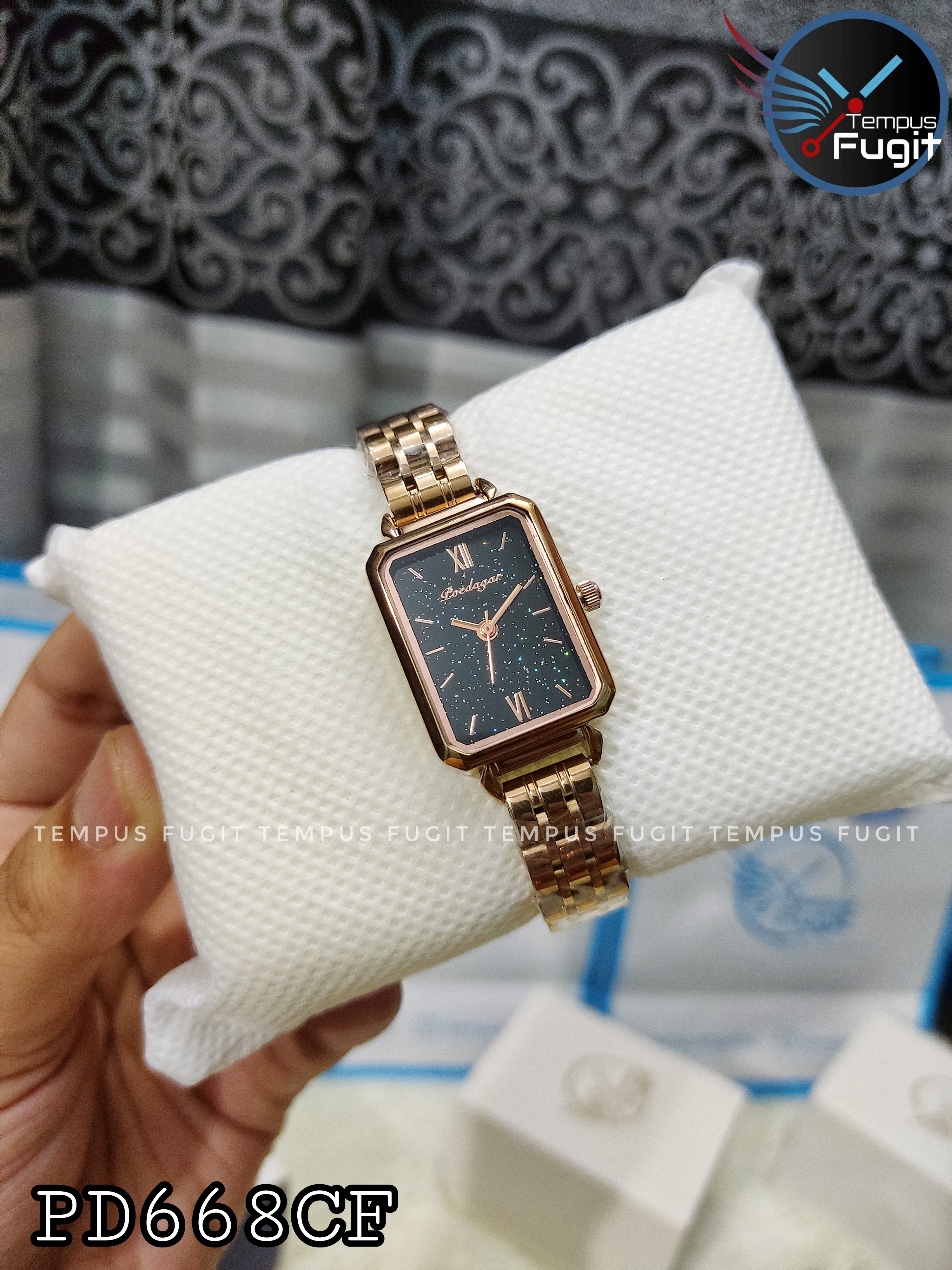 Poedagar 622 Ladies Chain Watch - Dark+Glittered Dial- Rose Golden Bezel- Rose Golden Chain- TF Code PD668CF_img_1