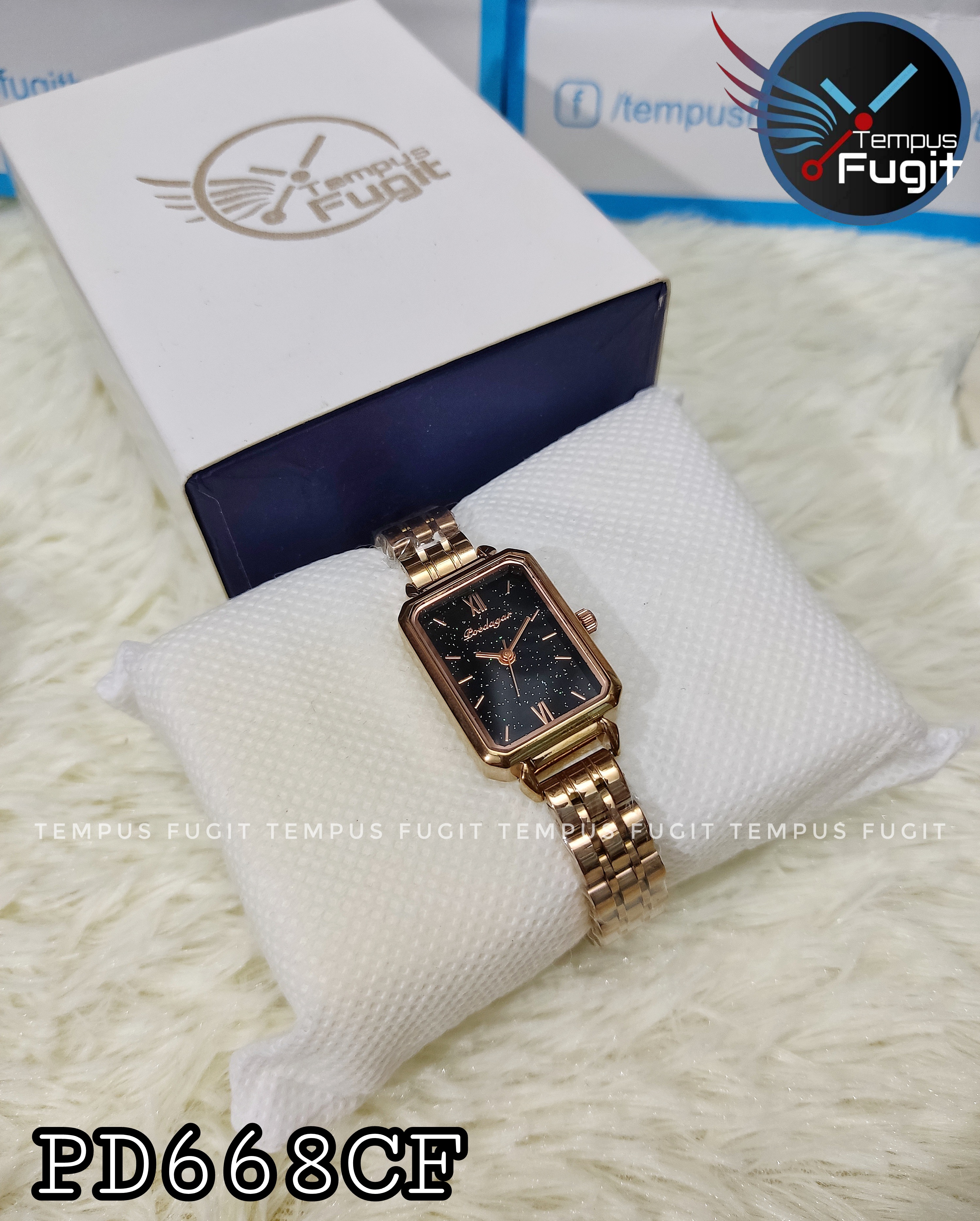 Poedagar 622 Ladies Chain Watch - Dark+Glittered Dial- Rose Golden Bezel- Rose Golden Chain- TF Code PD668CF_img_2