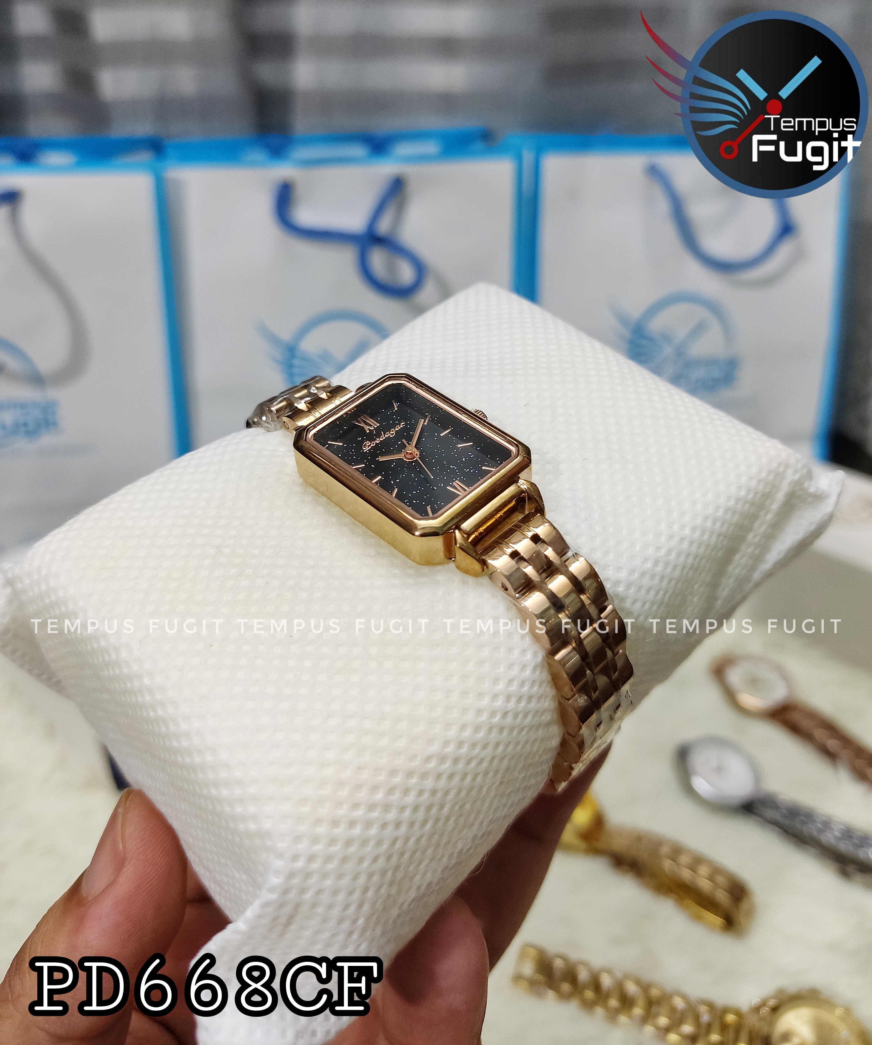 Poedagar 622 Ladies Chain Watch - Dark+Glittered Dial- Rose Golden Bezel- Rose Golden Chain- TF Code PD668CF_img_3