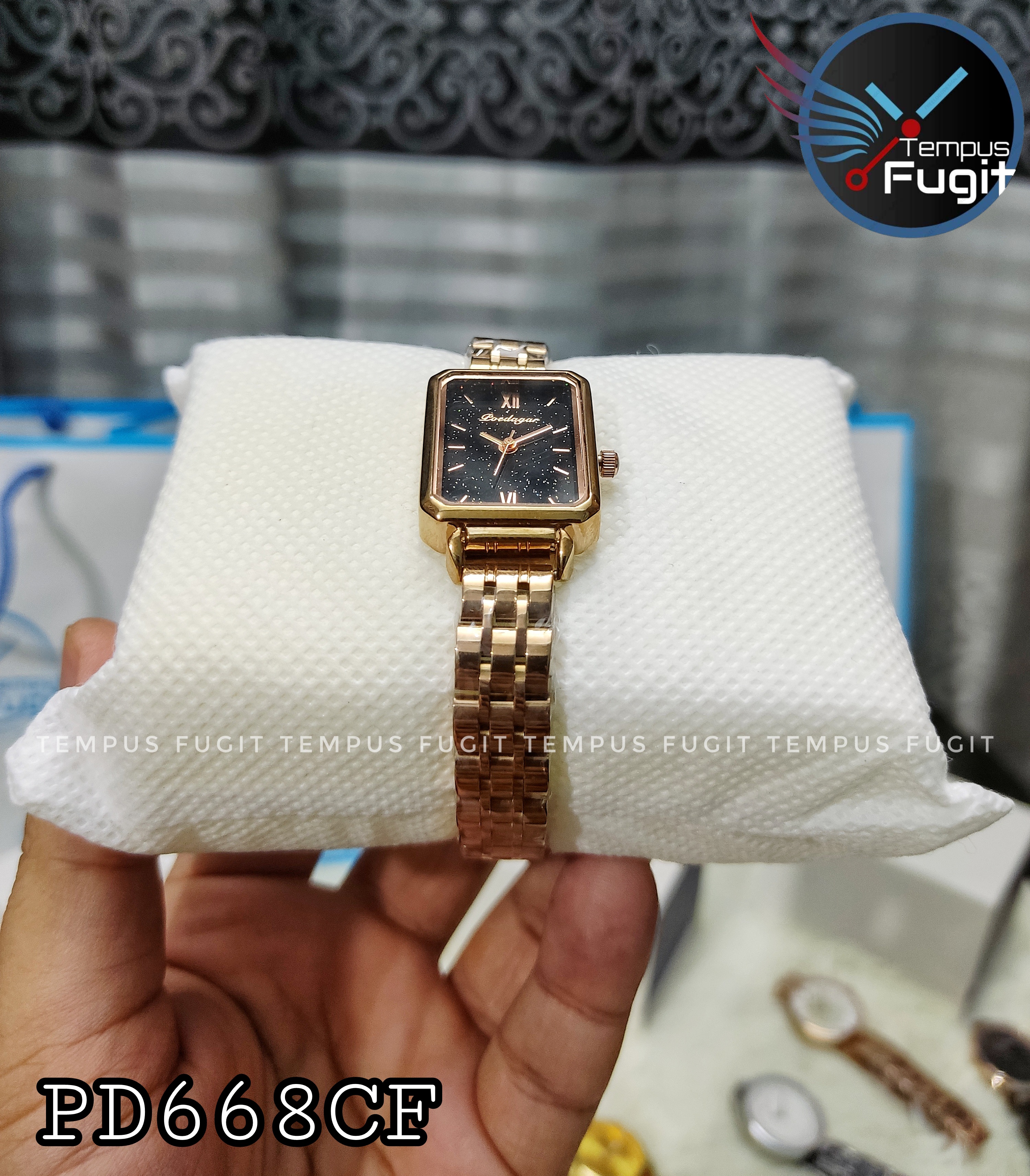 Poedagar 622 Ladies Chain Watch - Dark+Glittered Dial- Rose Golden Bezel- Rose Golden Chain- TF Code PD668CF_img_4