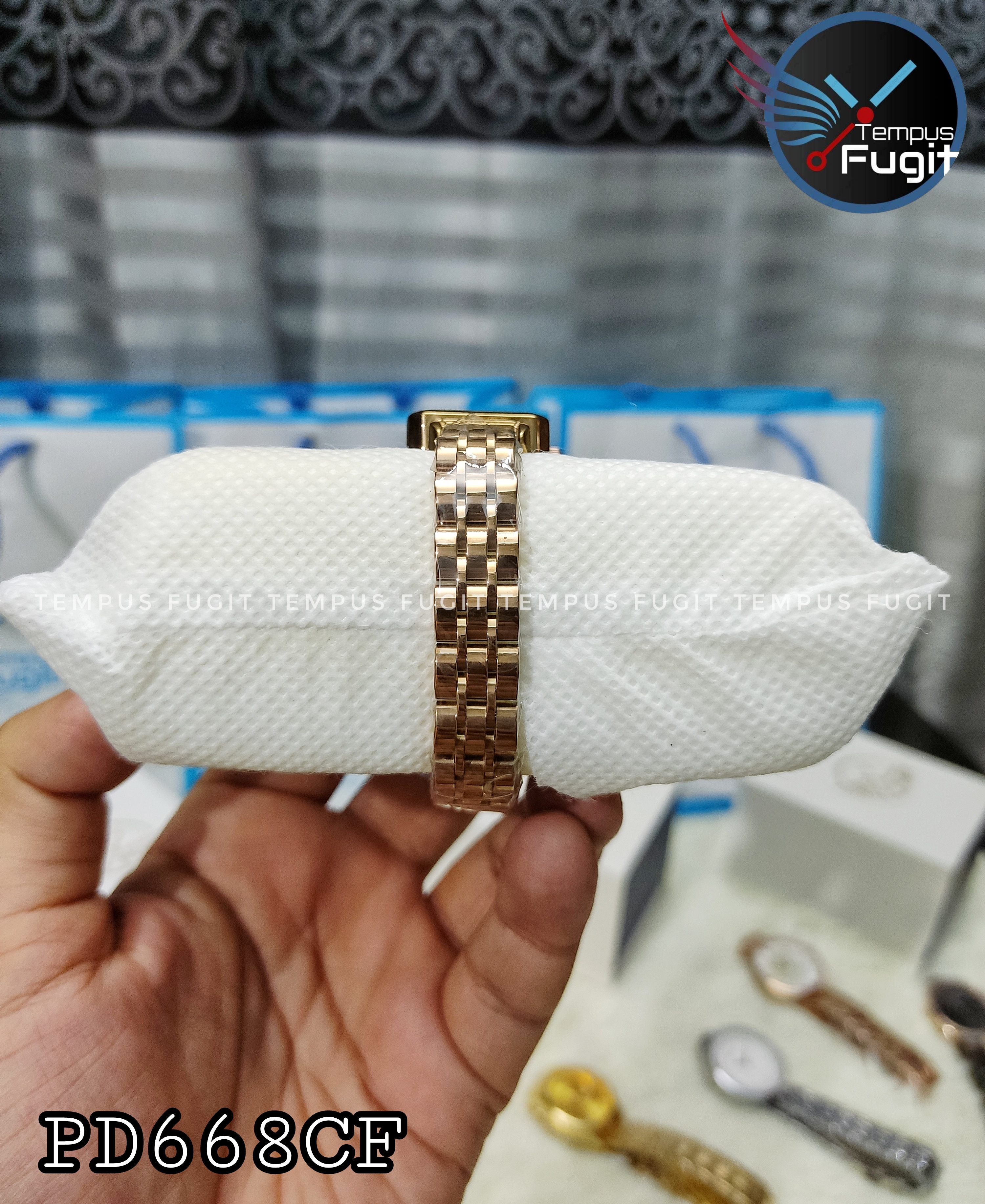 Poedagar 622 Ladies Chain Watch - Dark+Glittered Dial- Rose Golden Bezel- Rose Golden Chain- TF Code PD668CF_img_5