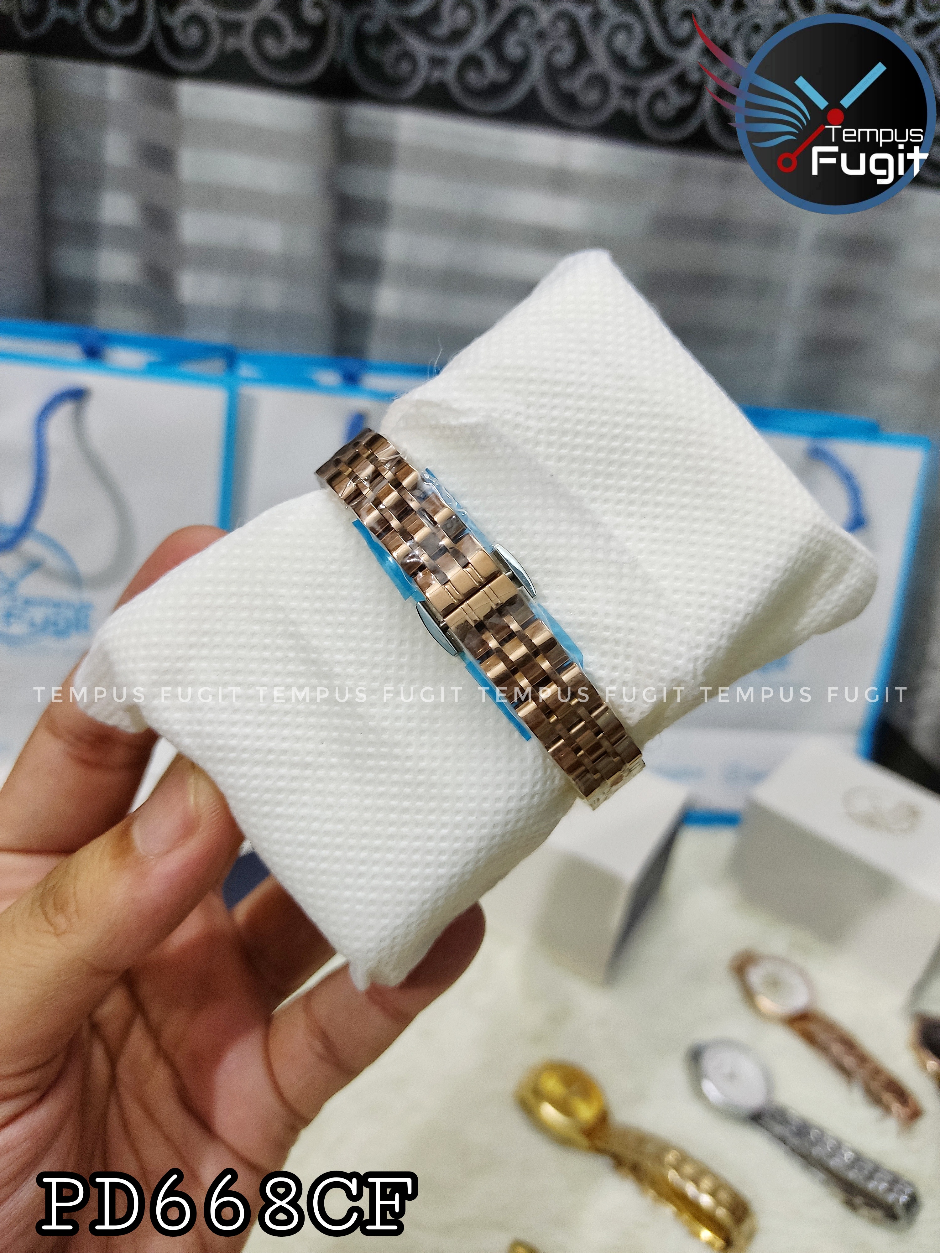 Poedagar 622 Ladies Chain Watch - Dark+Glittered Dial- Rose Golden Bezel- Rose Golden Chain- TF Code PD668CF_img_6