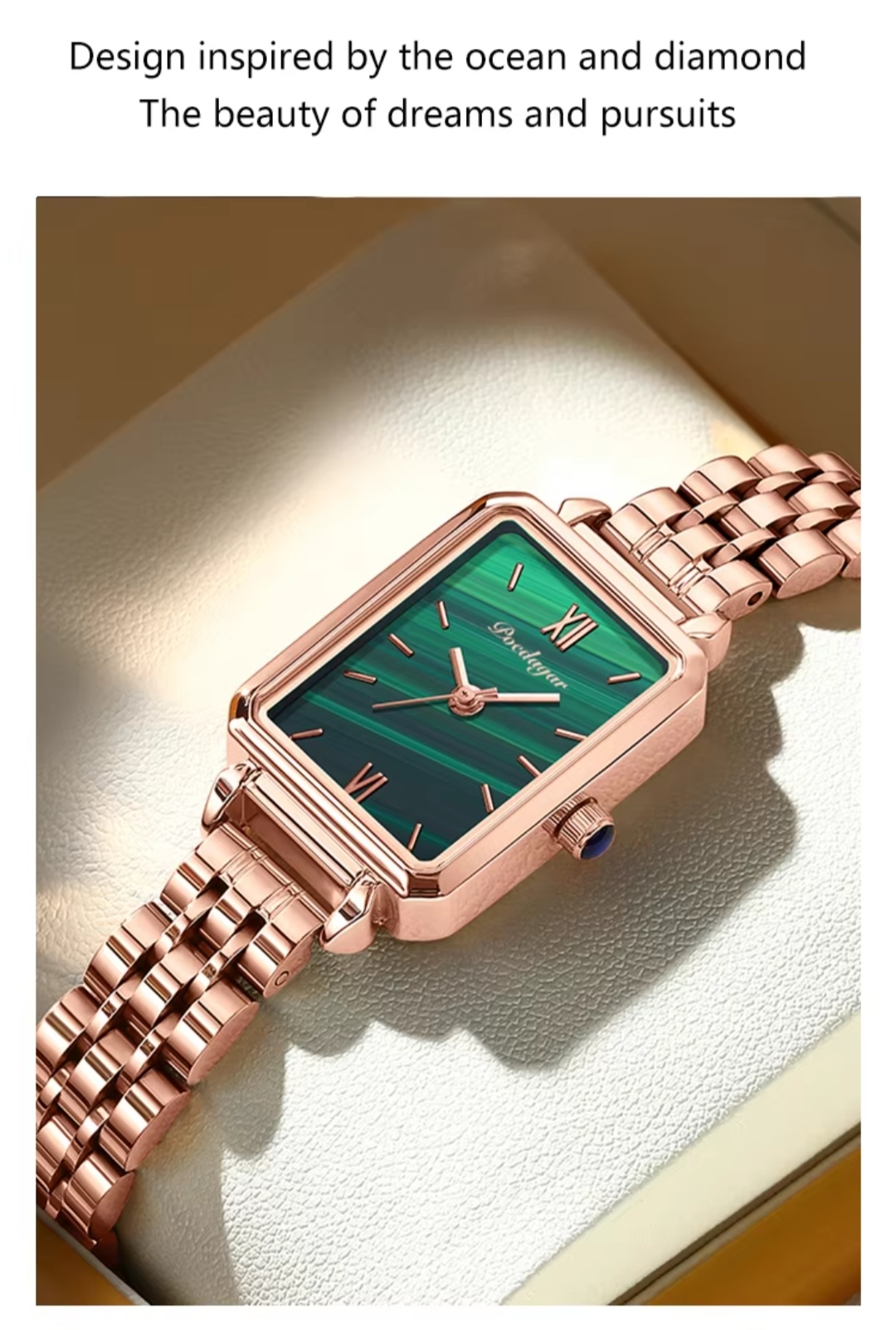 Poedagar 622 Ladies Chain Watch - Green Dial- Rose Golden Bezel- Rose Golden Chain- TF Code PD701CF_img_3