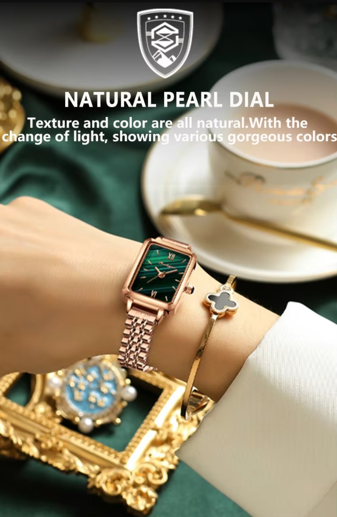Poedagar 622 Ladies Chain Watch - Green Dial- Rose Golden Bezel- Rose Golden Chain- TF Code PD701CF_img_4