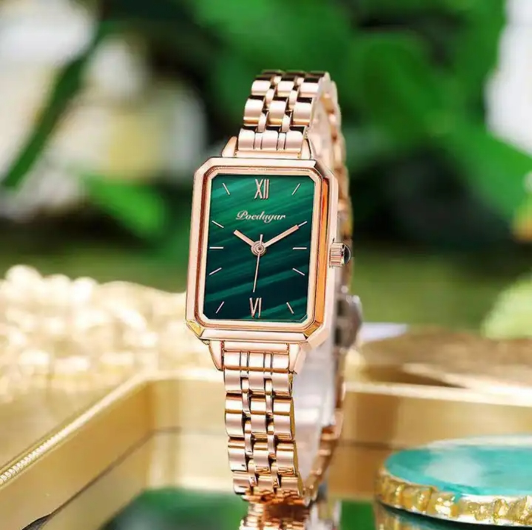 Poedagar 622 Ladies Chain Watch - Green Dial- Rose Golden Bezel- Rose Golden Chain- TF Code PD701CF_img_7
