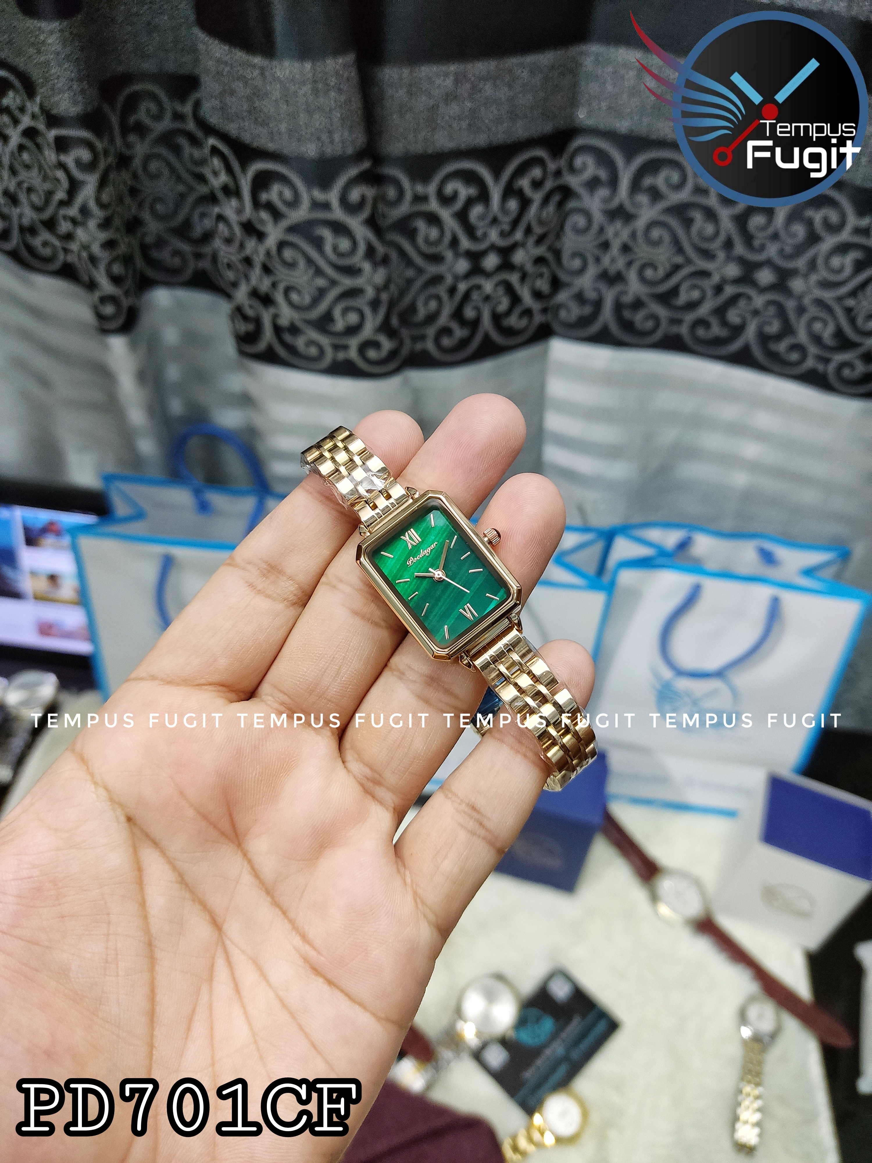 Poedagar 622 Ladies Chain Watch - Green Dial- Rose Golden Bezel- Rose Golden Chain- TF Code PD701CF_img_8