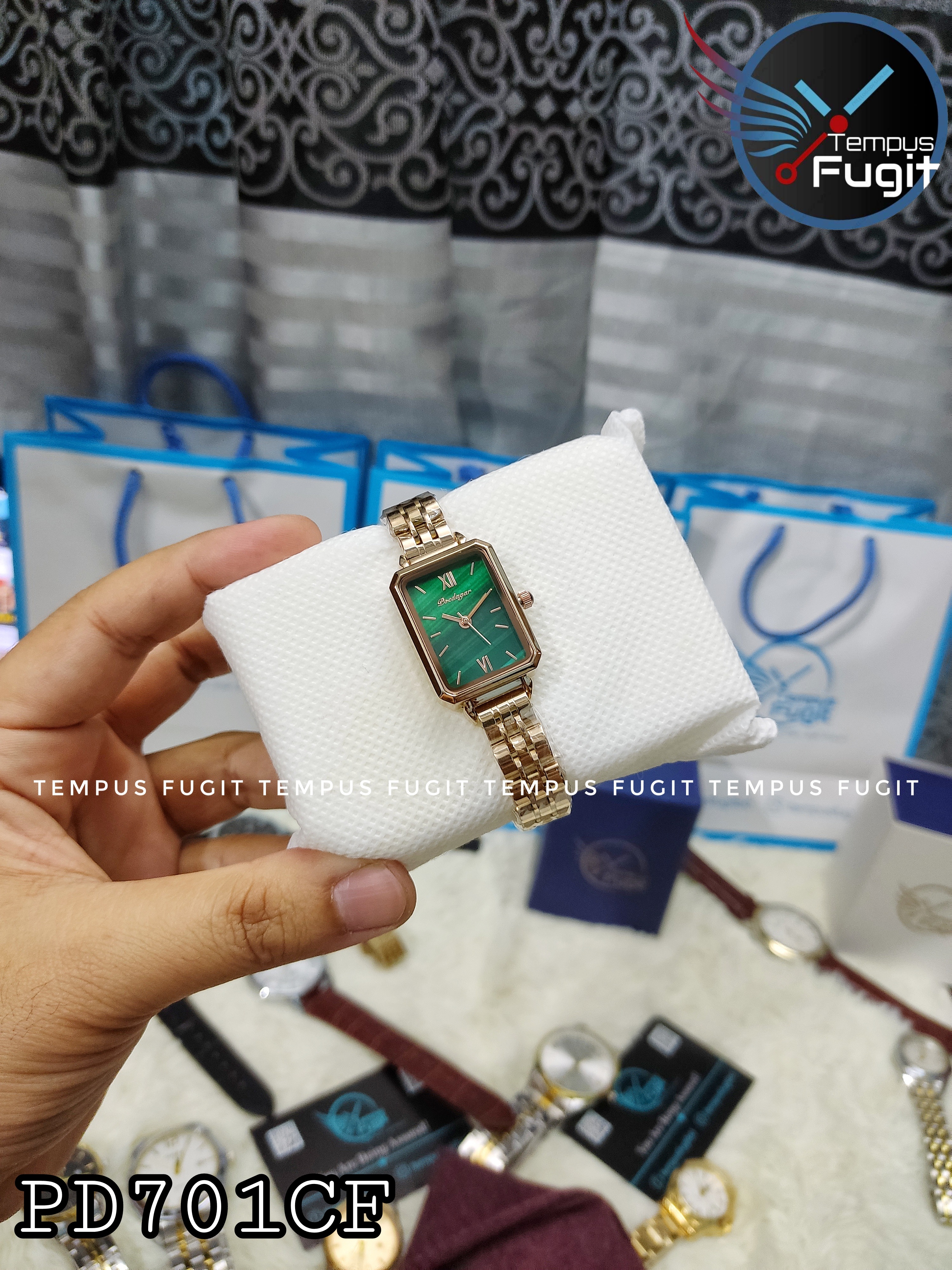 Poedagar 622 Ladies Chain Watch - Green Dial- Rose Golden Bezel- Rose Golden Chain- TF Code PD701CF_img_9