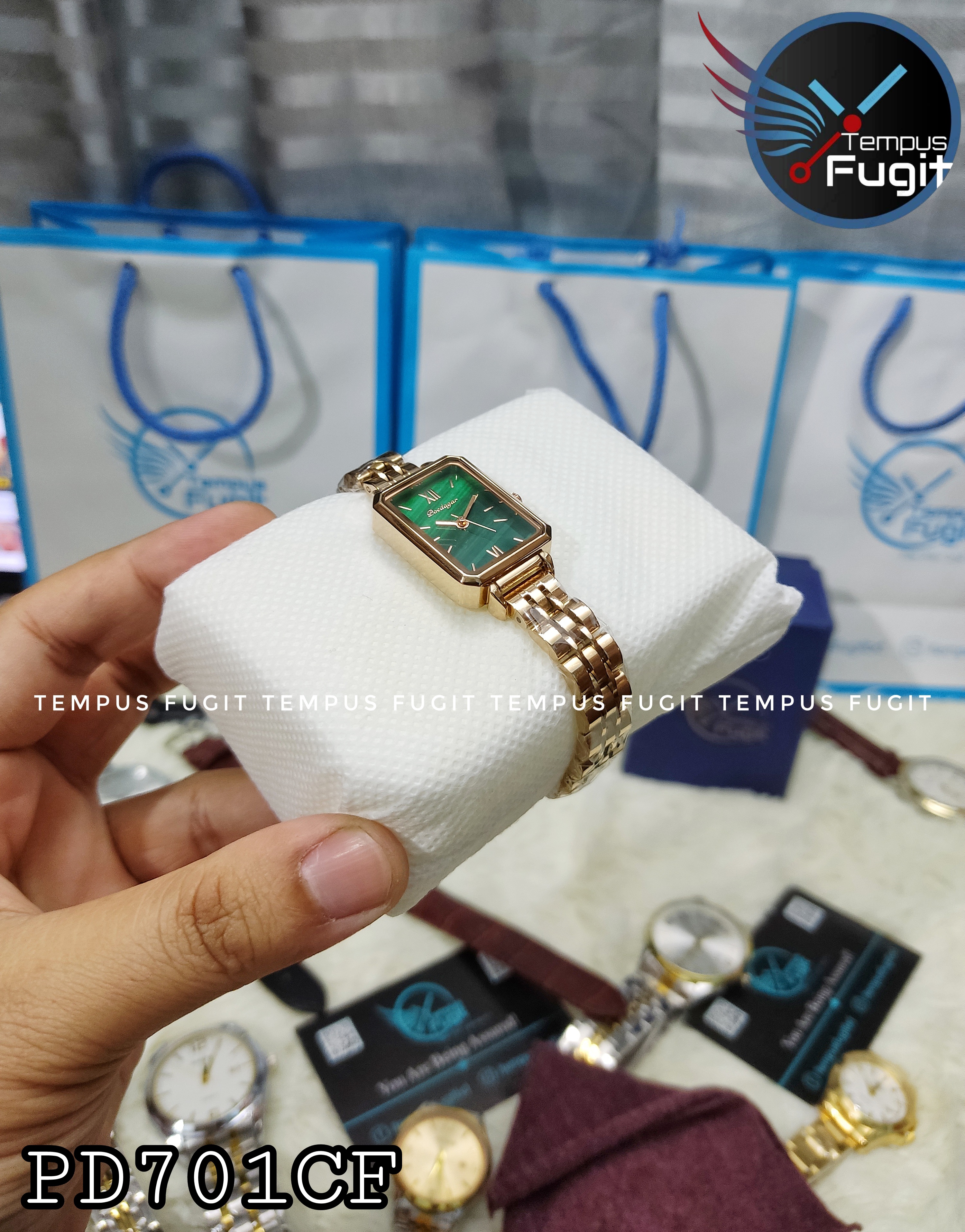 Poedagar 622 Ladies Chain Watch - Green Dial- Rose Golden Bezel- Rose Golden Chain- TF Code PD701CF_img_10