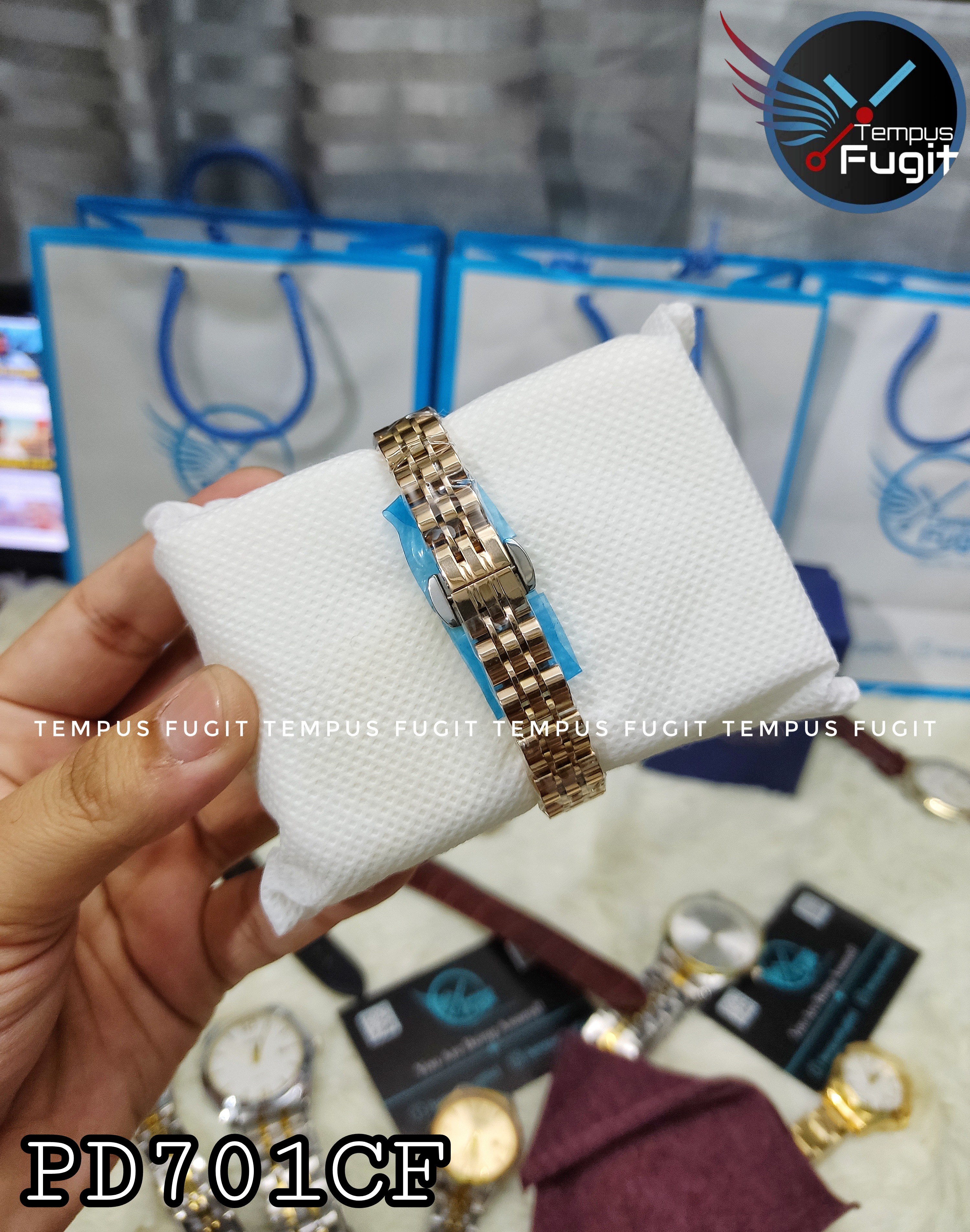 Poedagar 622 Ladies Chain Watch - Green Dial- Rose Golden Bezel- Rose Golden Chain- TF Code PD701CF_img_12