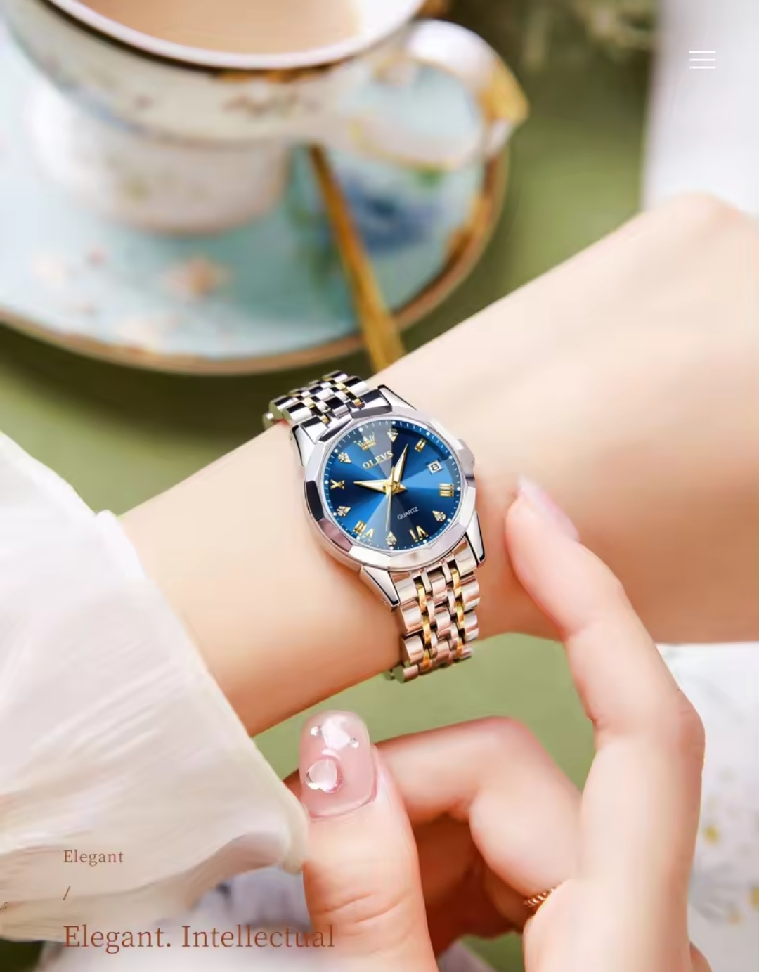 OLEVS 9931 Ladies Chain Watch- Blue Dial- Silver Bezel- Silver+Golden Chain- TF Code OL661CF_img_1