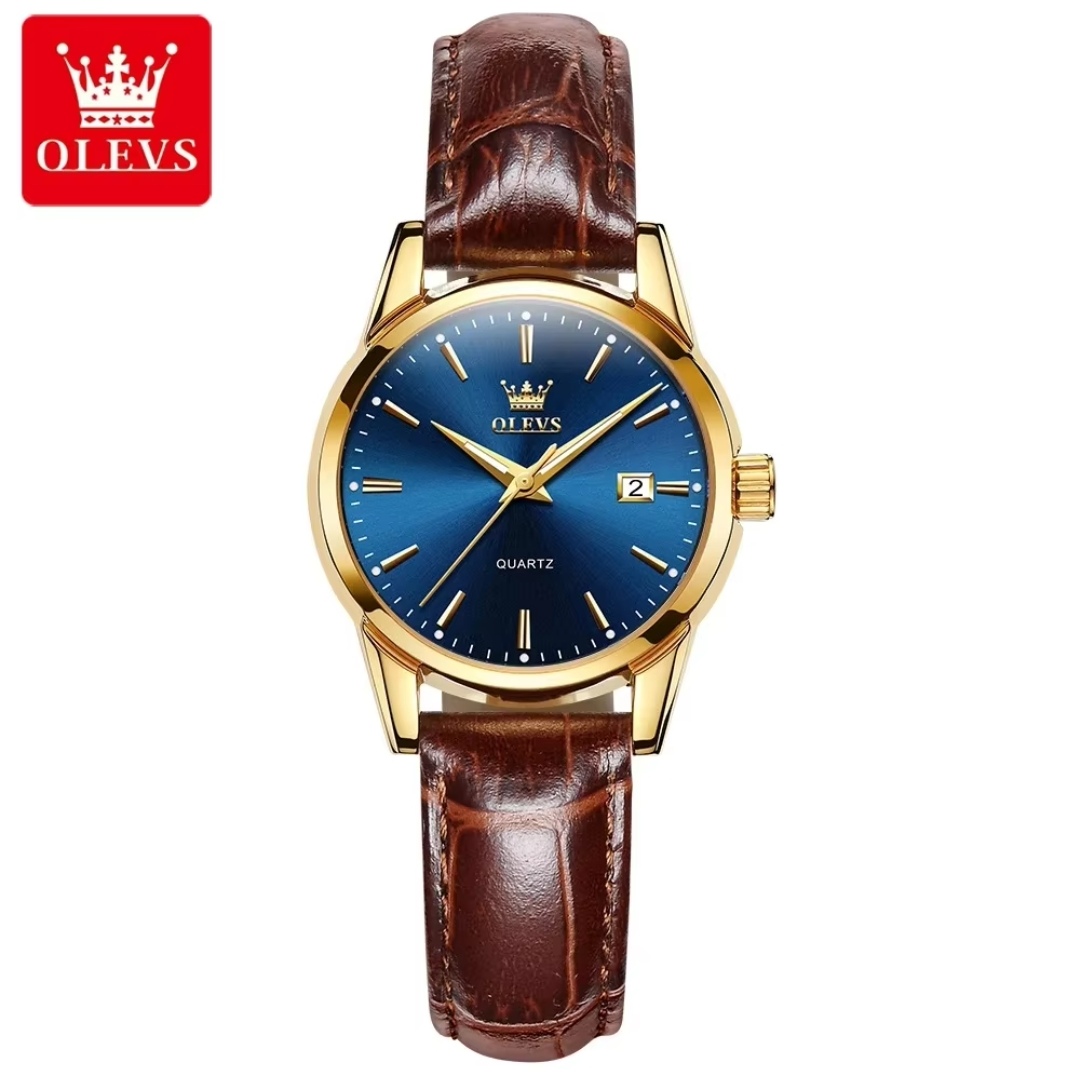 OLEVS 6898 Ladies Belt Watch- Blue Dial- Golden Bezel- Leather Color Belt- TF Code OL656BF_img_0