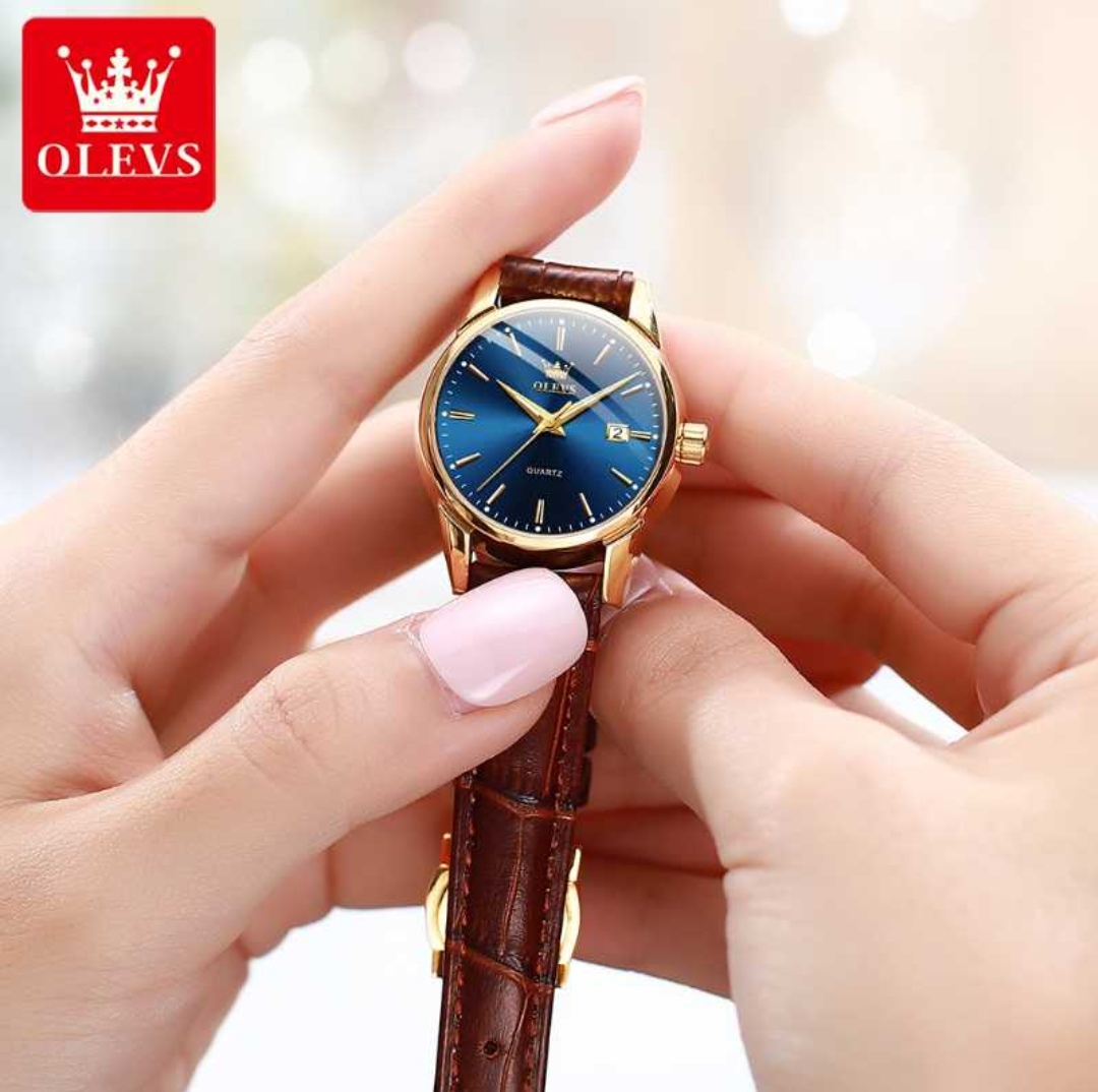 OLEVS 6898 Ladies Belt Watch- Blue Dial- Golden Bezel- Leather Color Belt- TF Code OL656BF_img_3